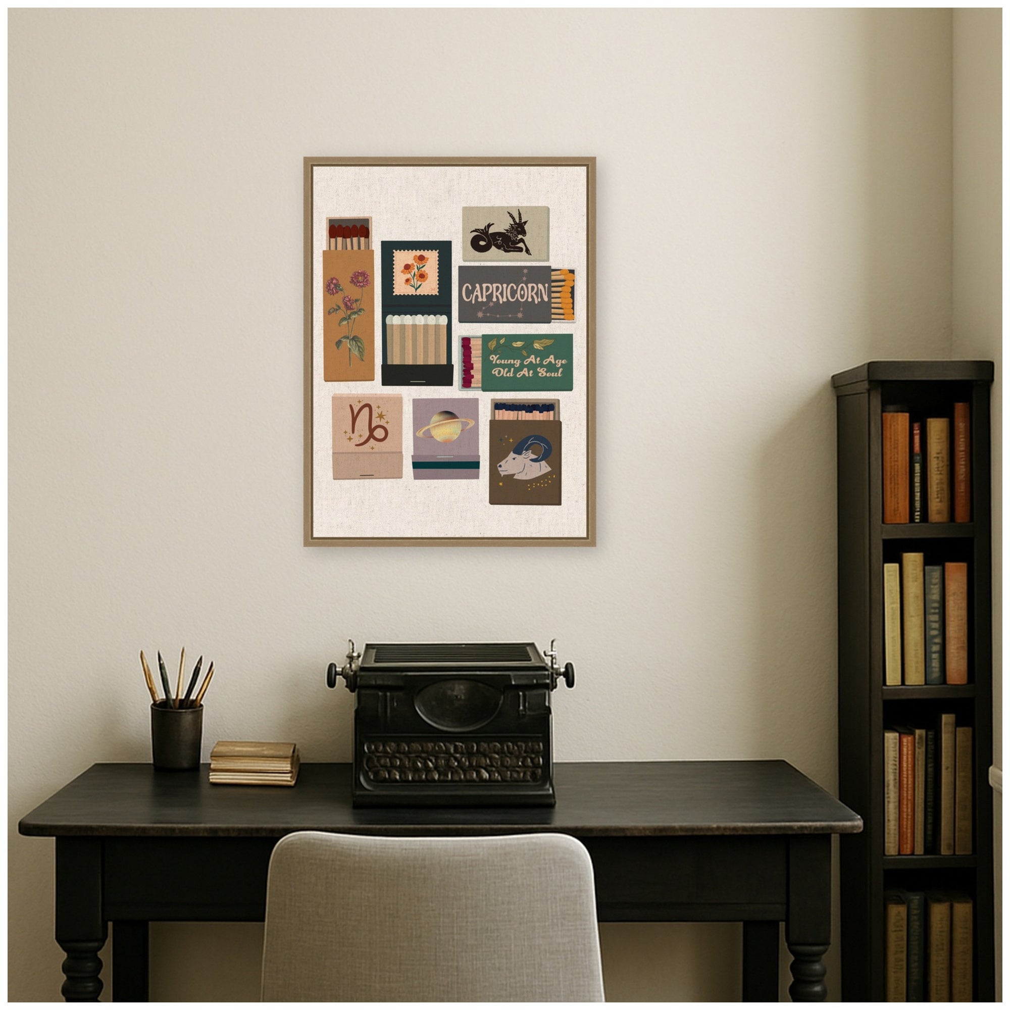 Capricorn Matchbook Linen FC by Megan Ryan Framed Canvas Wall Art Print
