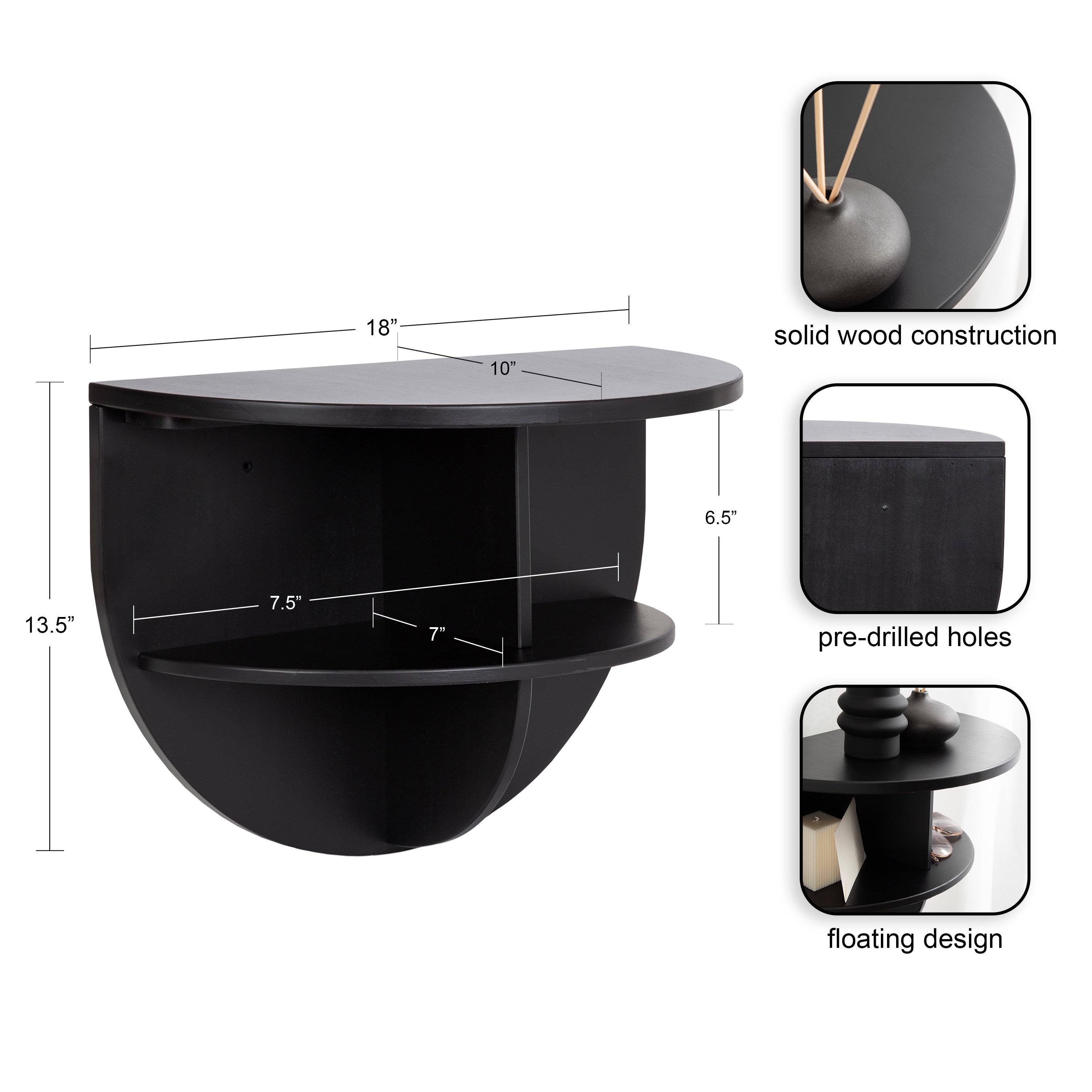 Floating Side Table Black 18x14 2