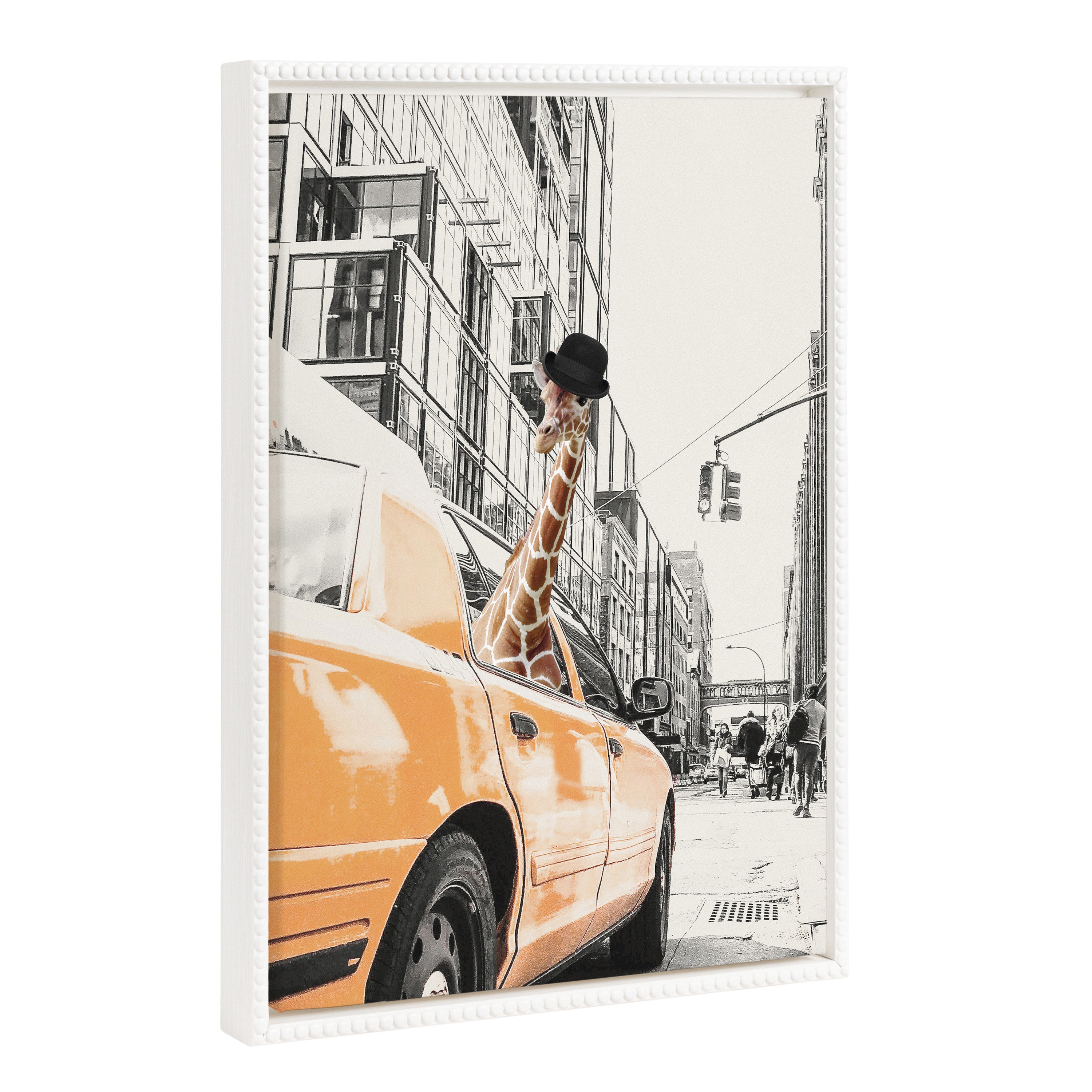 Sylvie Beaded Giraffe in New York Framed Canvas by July Art Prints