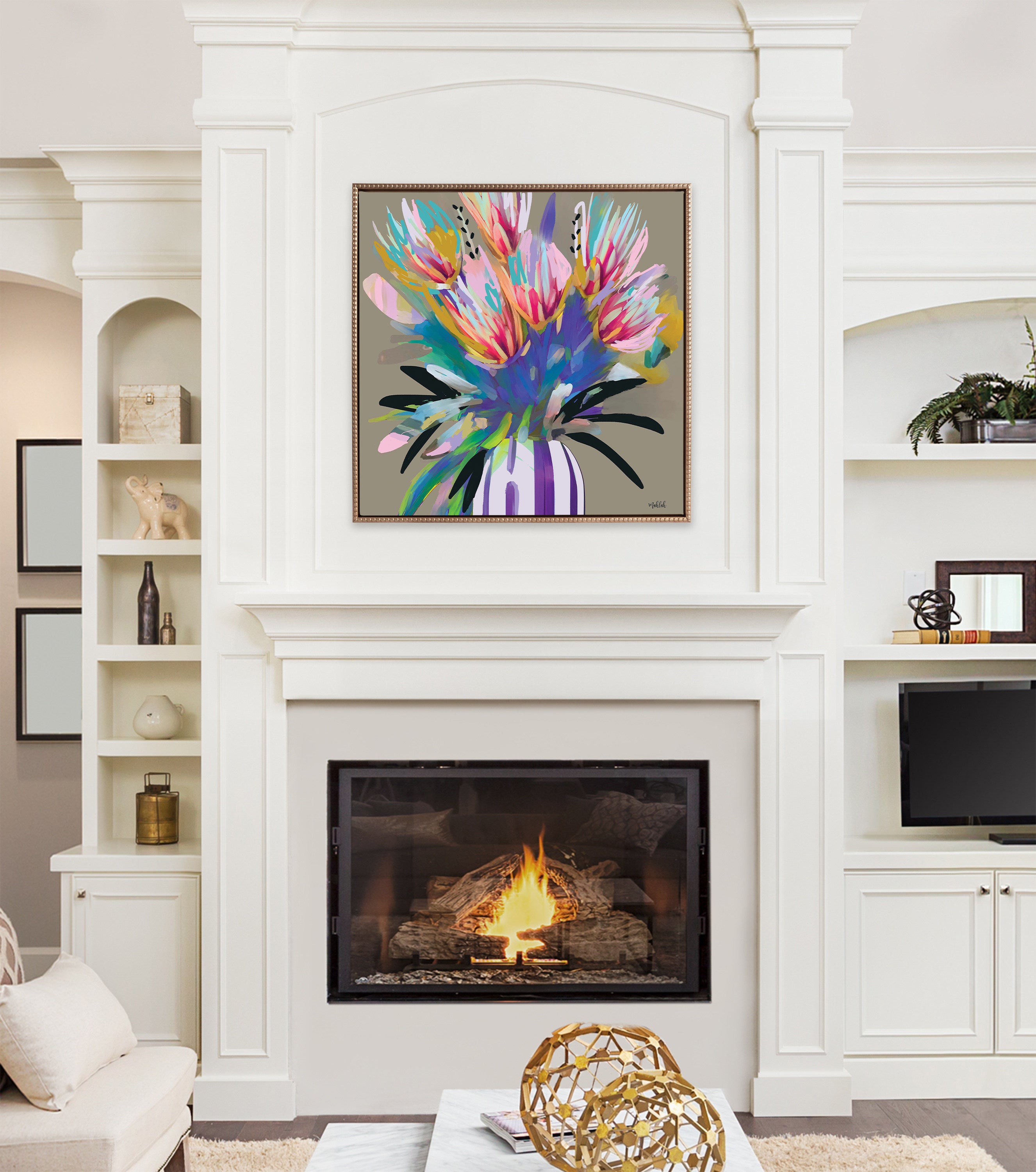 Sylvie Beaded Bright Flowers Framed Canvas by Inkheart Designs