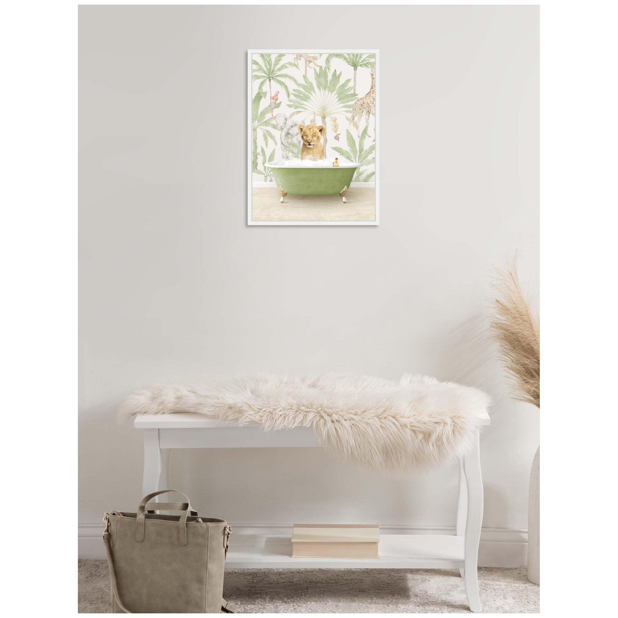 Sylvie Lion Cub in Wild Safari Bathtub Framed Canvas by Amy Peterson