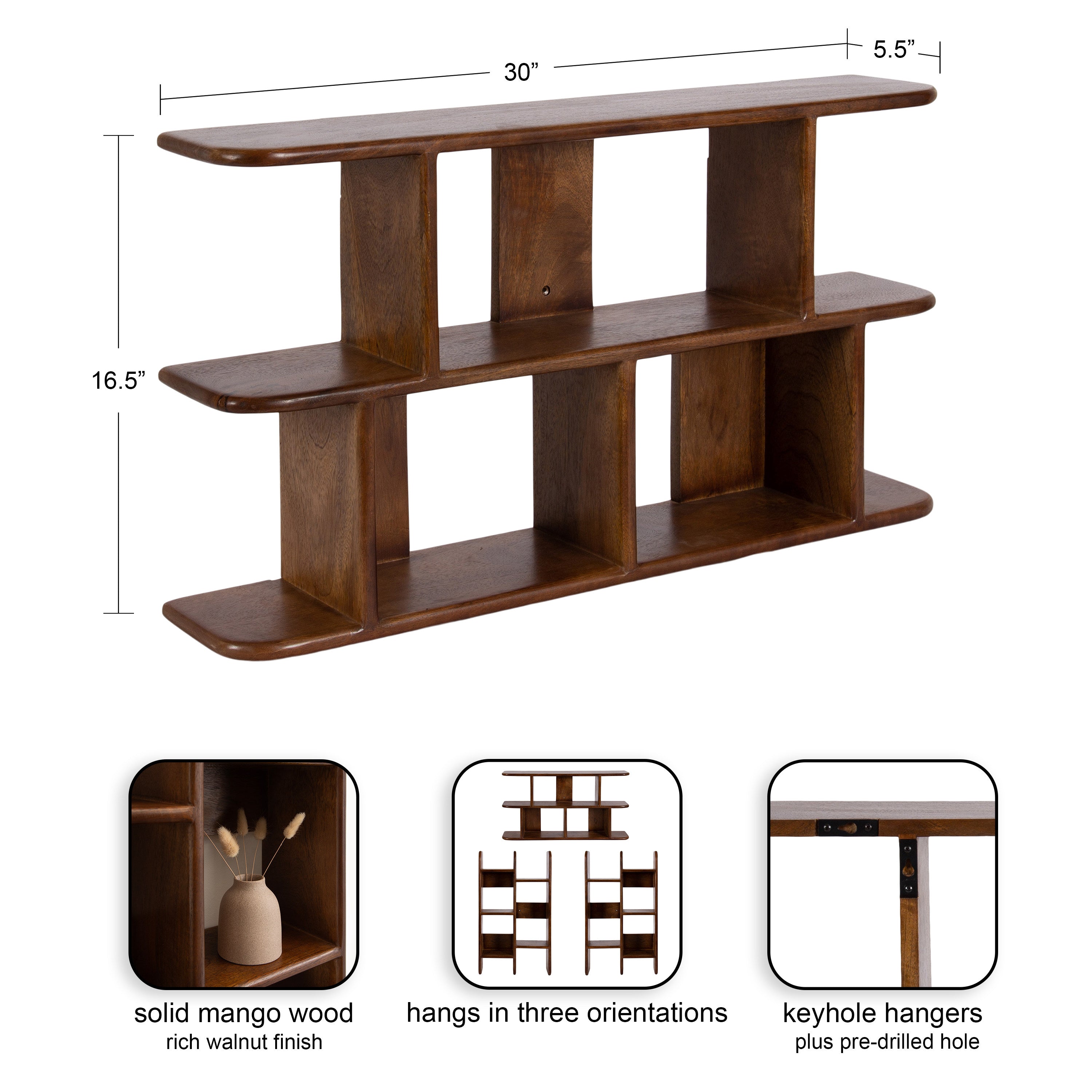 Accent Shelf Walnut Brown 30x17 2