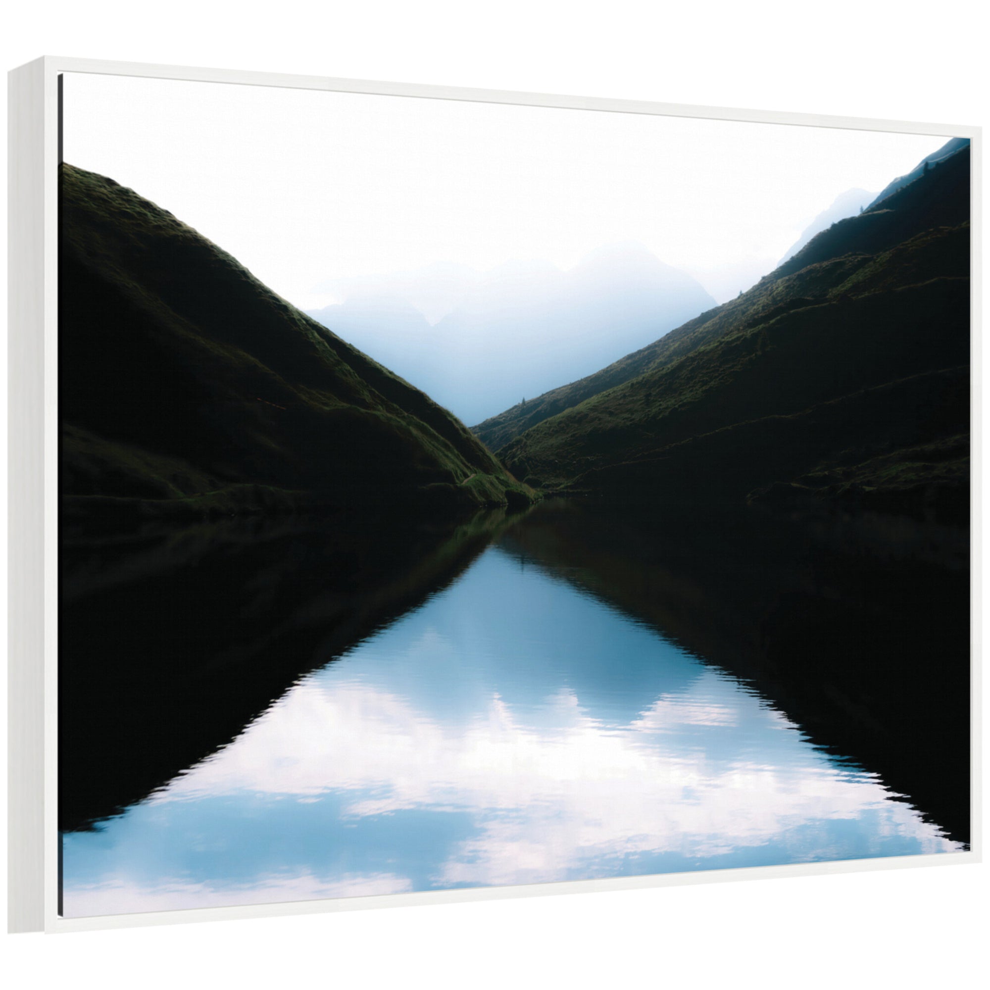 Sylvie Minimalist Mountain Lake Reflection at Sunrise Framed Canvas by Michael Schauer