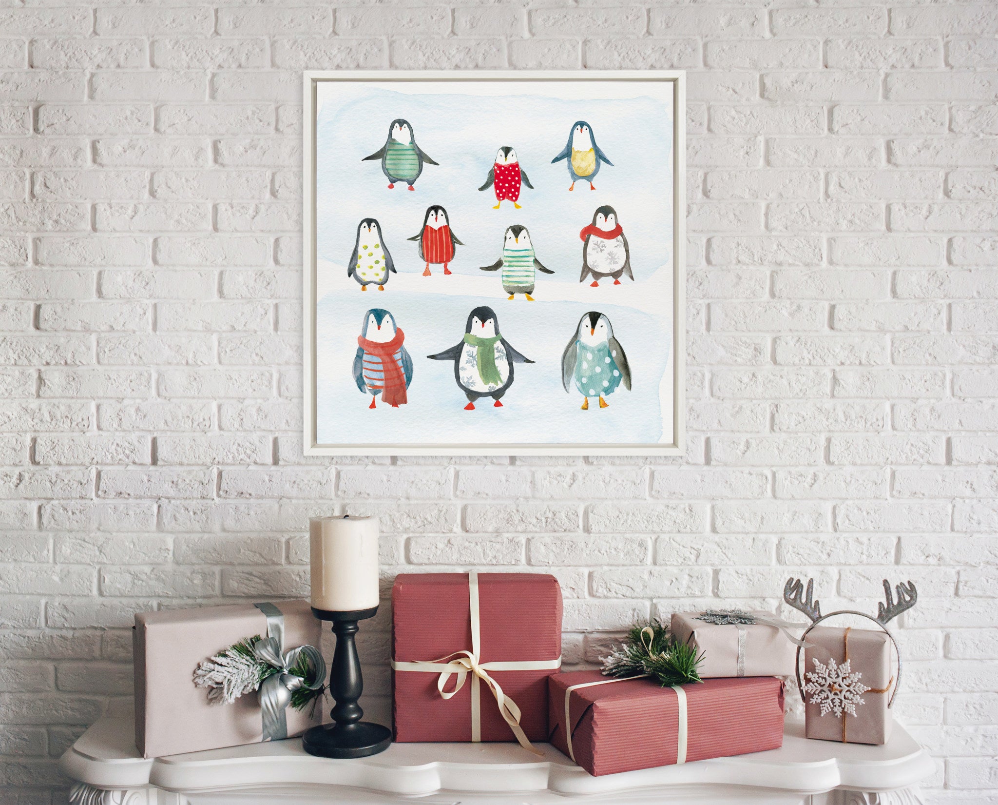 Sylvie Friend Zone Winterwonder Penguins Framed Canvas by House of Turnowsky