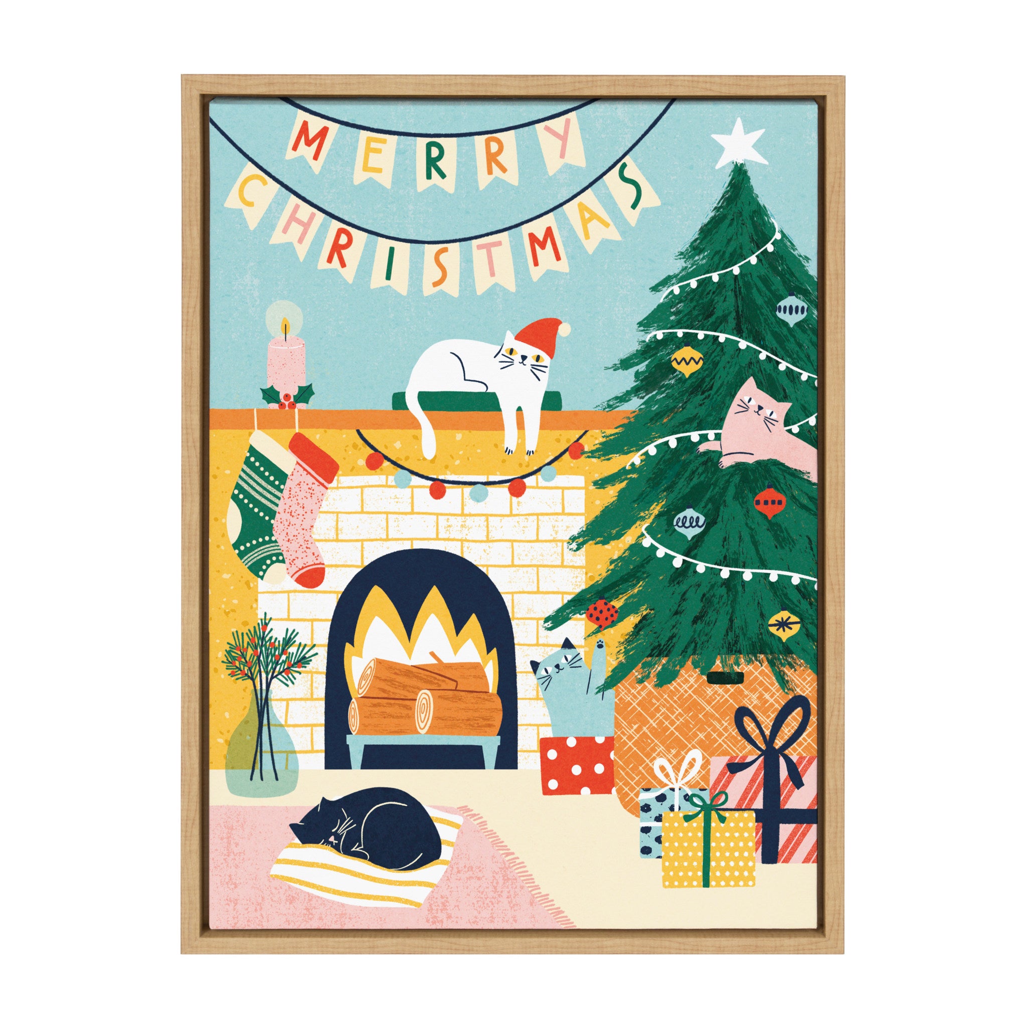 Sylvie TG Christmas Cats Framed Canvas by Tania García