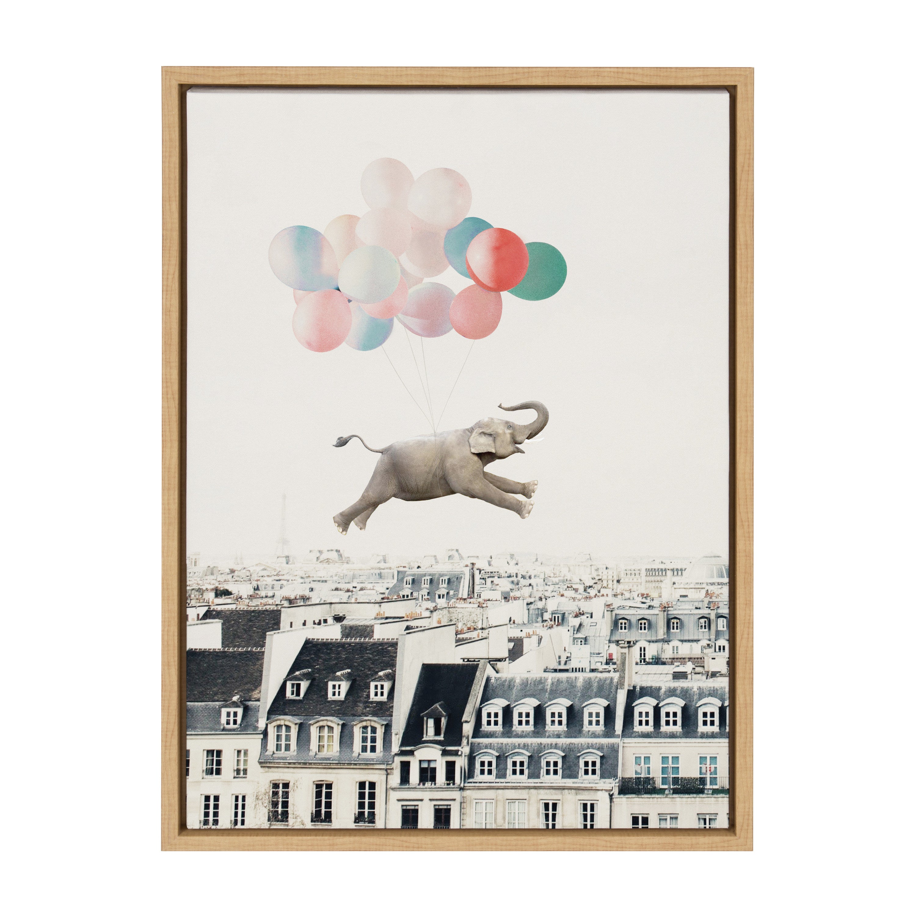 Sylvie Happy Elephant in Paris Framed Canvas by July Art Prints