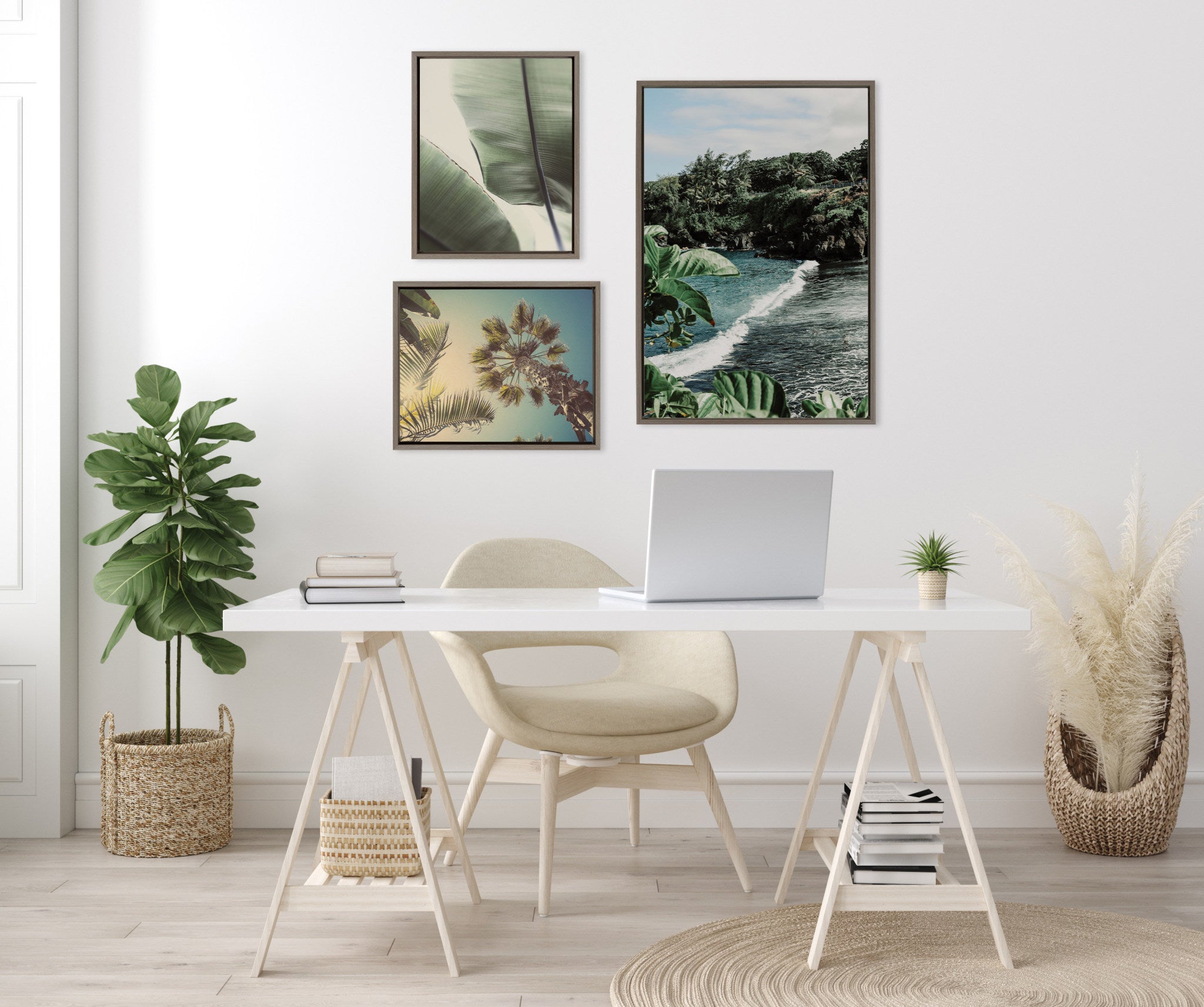 Sylvie Aloha Kai, Vintage Palms and Palm Tree Sunburst Framed Canvas Art Set by Various Artists