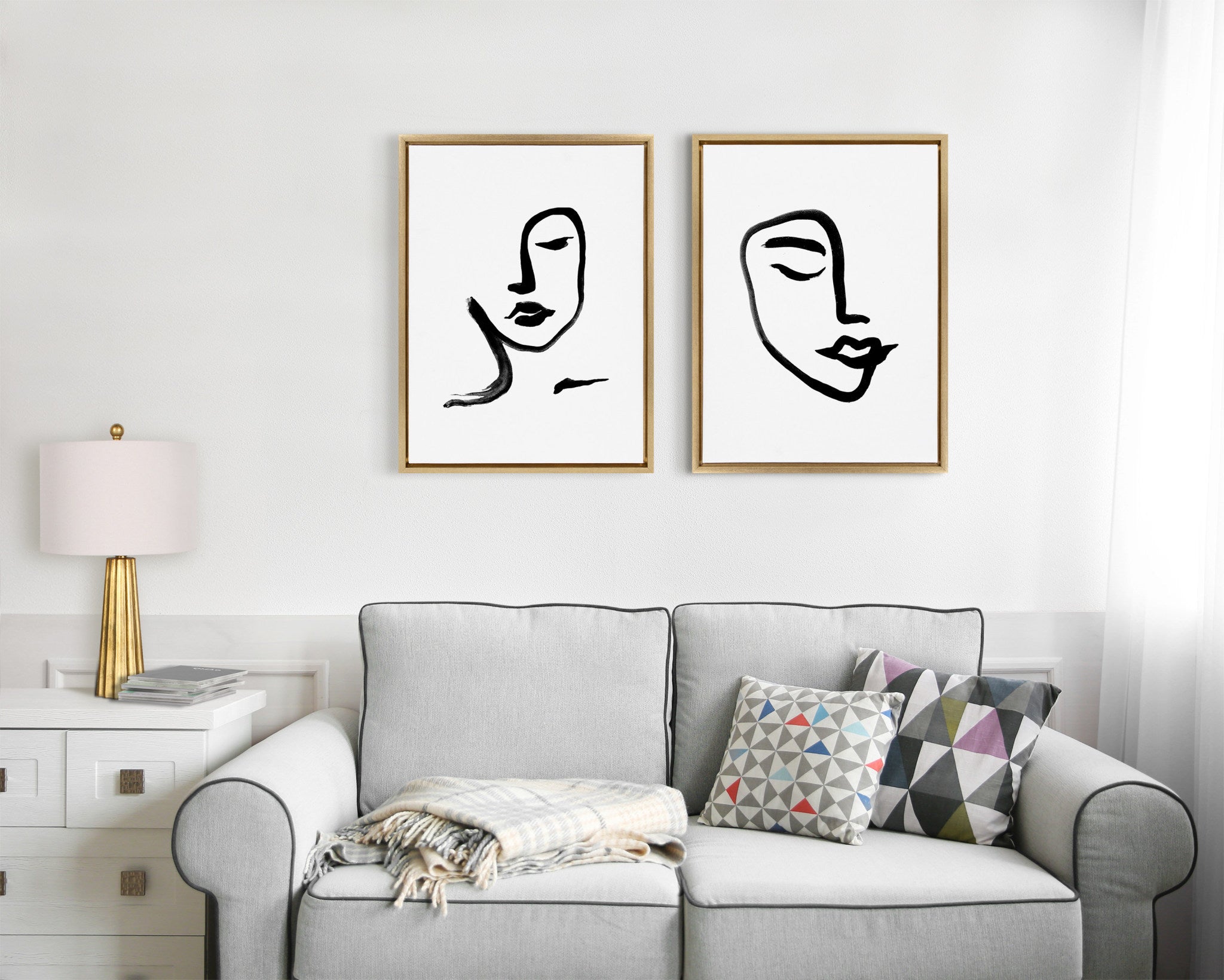 Sylvie Woman Face Art and Face Line Print Framed Canvas Art Set by Viola Kreczmer