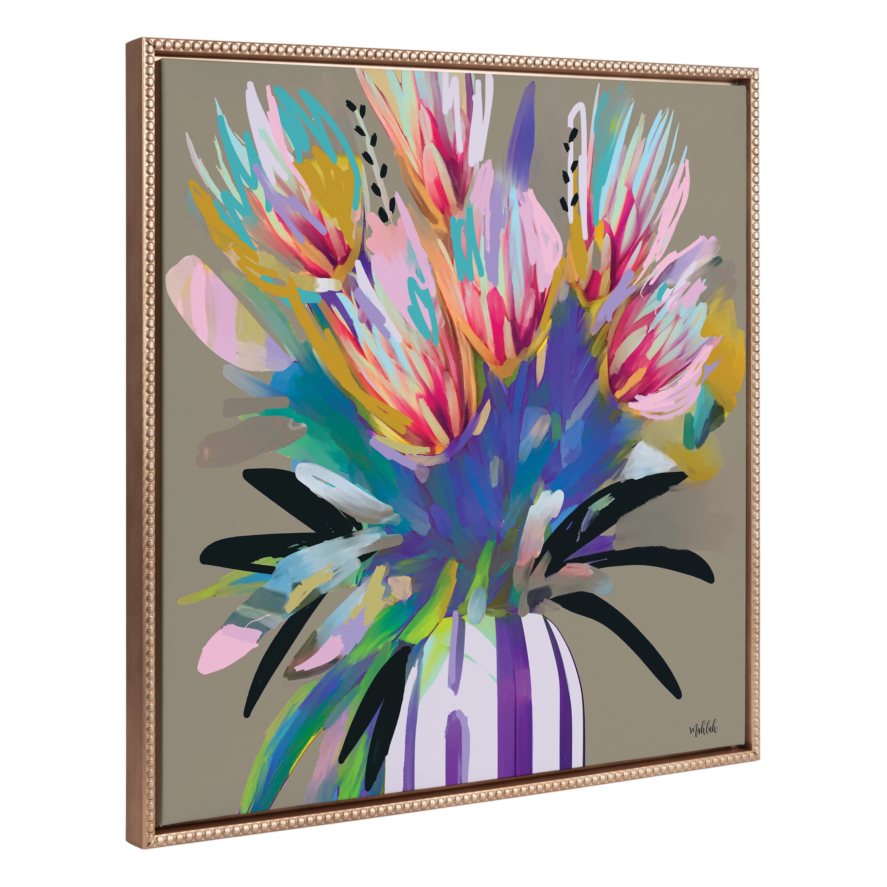 Sylvie Beaded Bright Flowers Framed Canvas by Inkheart Designs
