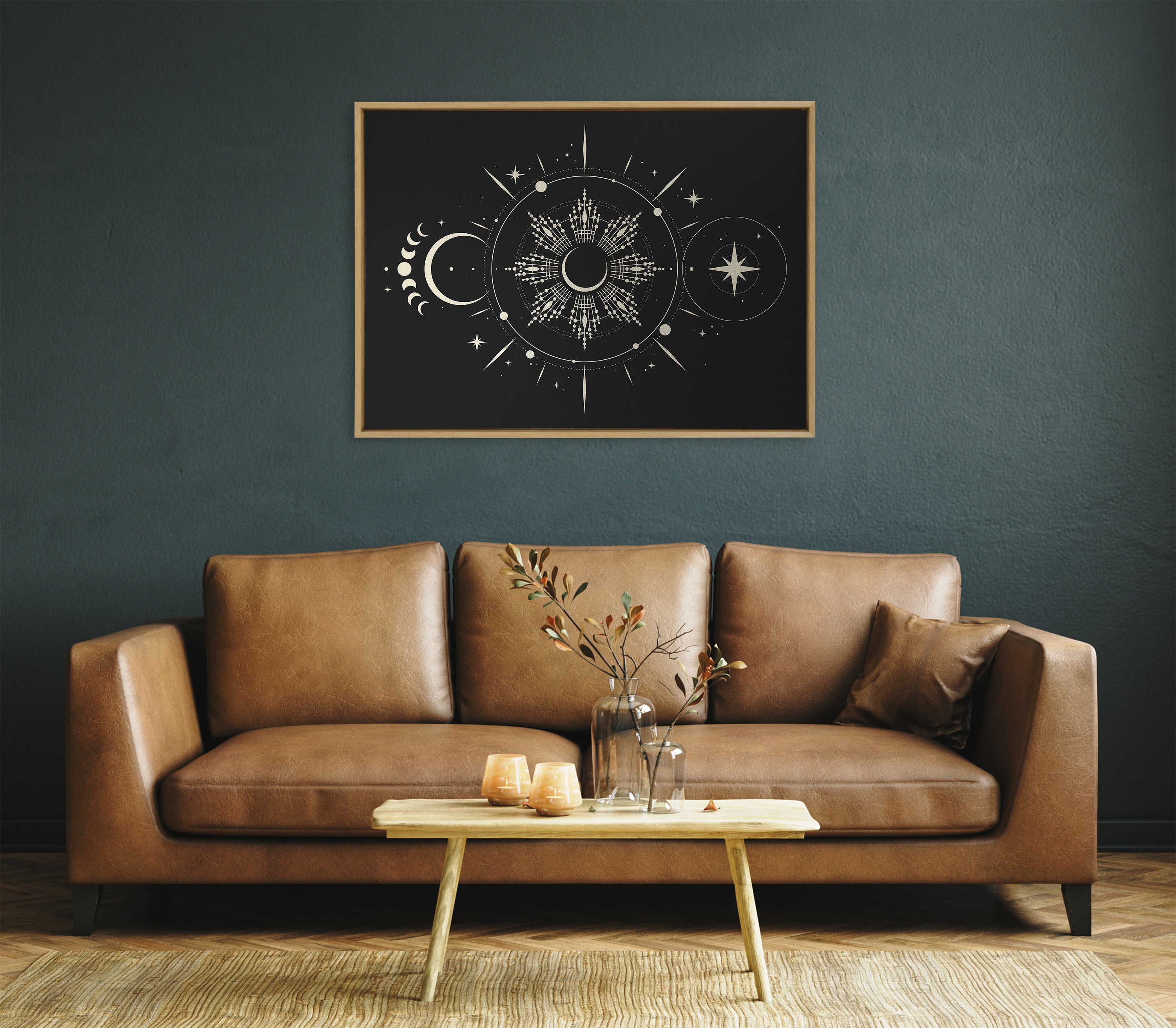 Sylvie Mystical Moon Stars Boho Night Sky Tarot Astrology Vibe Framed Canvas by Lyubov Ovsyannikova