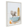 Sylvie Baby Elephant Beach House Bath with Surfboard Framed Canvas by Amy Peterson