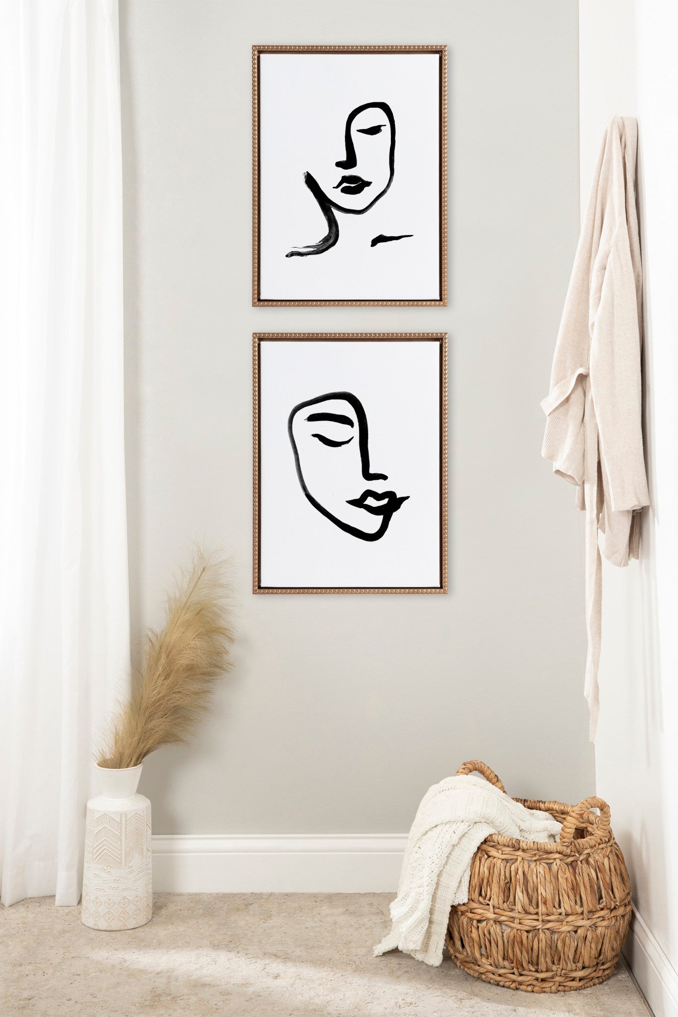 Sylvie Beaded Woman Face Art and Face Line Art Framed Canvas Art Set by Viola Kreczmer