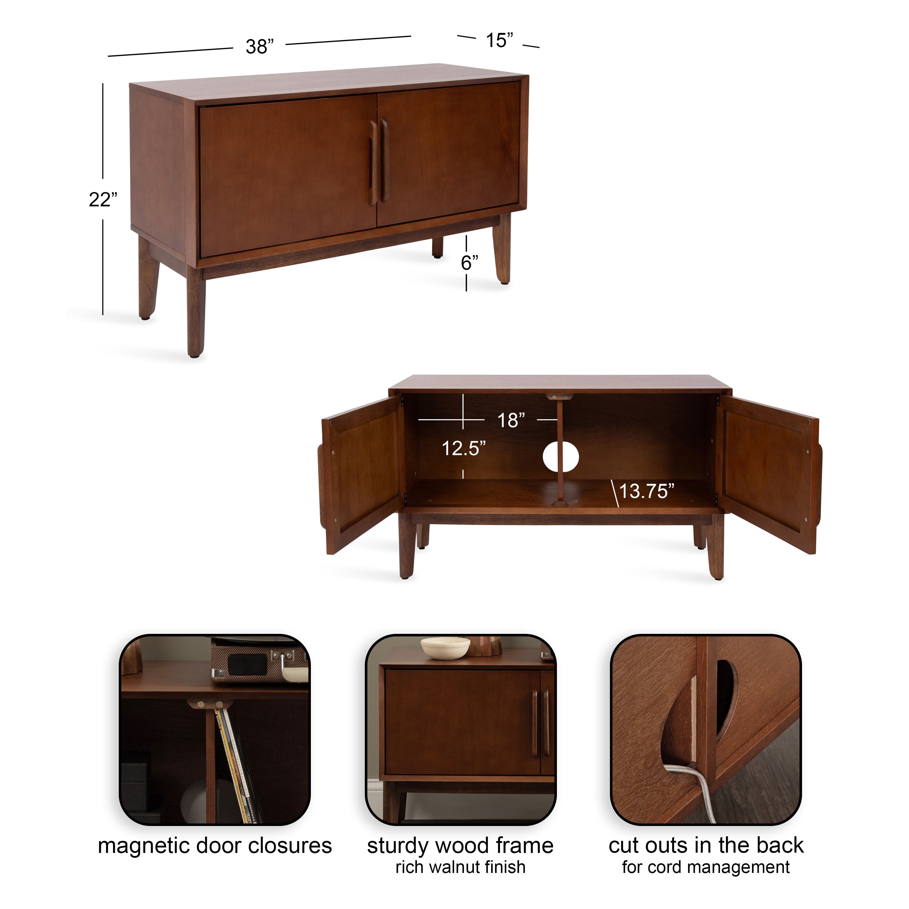 TV Stand 38x15x22 Walnut Brown 2