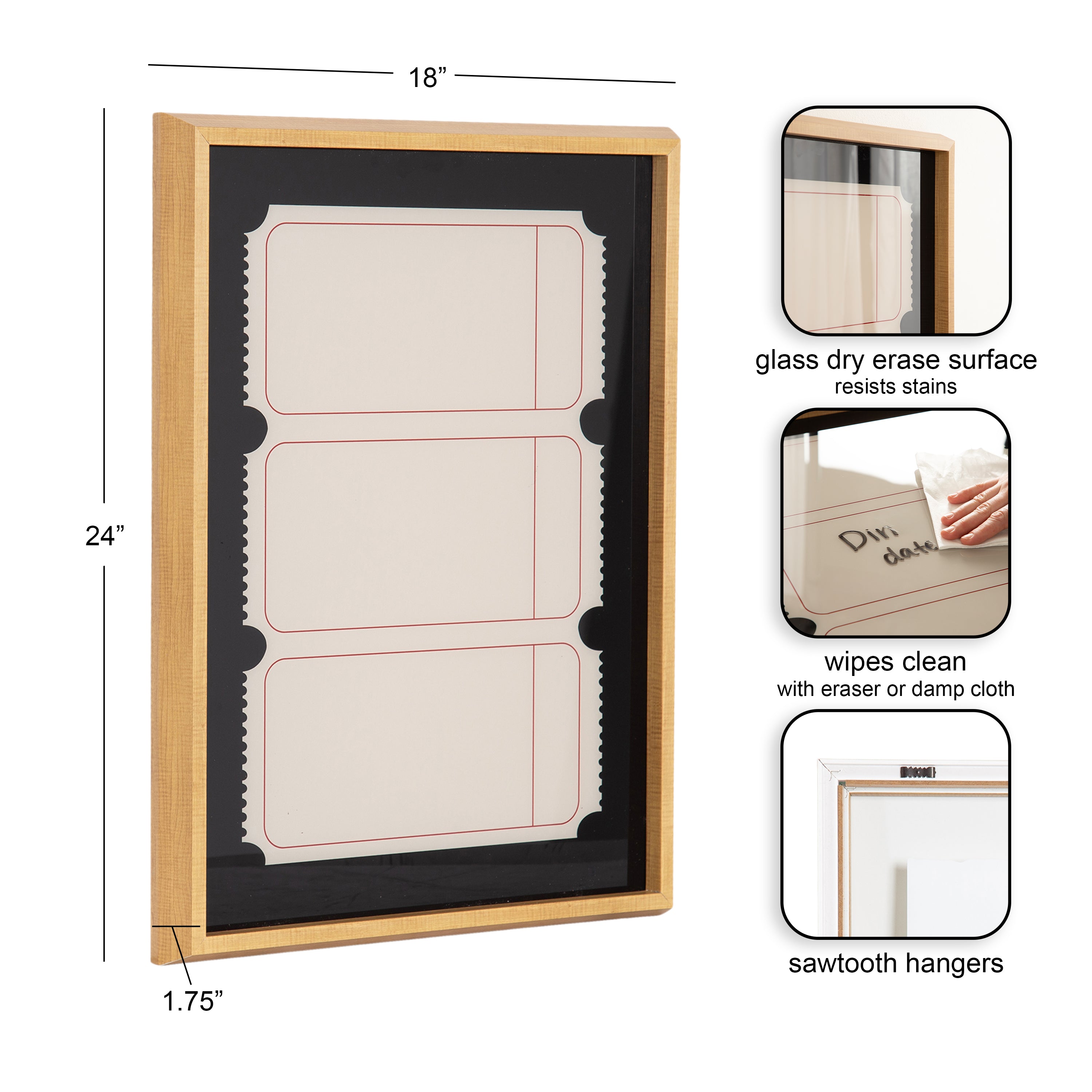 Triple Ticket Dry Erase BPG by The Creative Bunch Studio Framed Glass Dry Erase Wall Art White Board