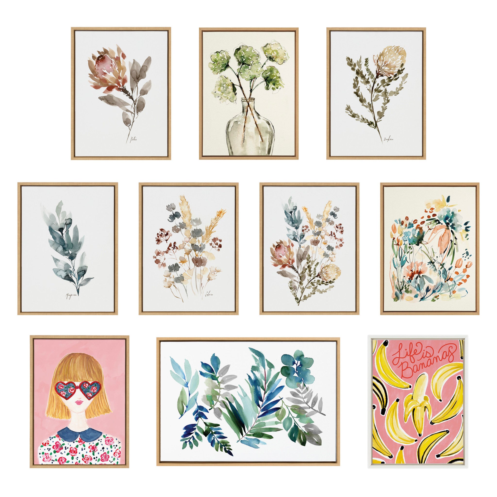 Sylvie Greenery Vase, Wild King Protea and Wild Banksia Framed Canvas Art Set by Sara Berrenson