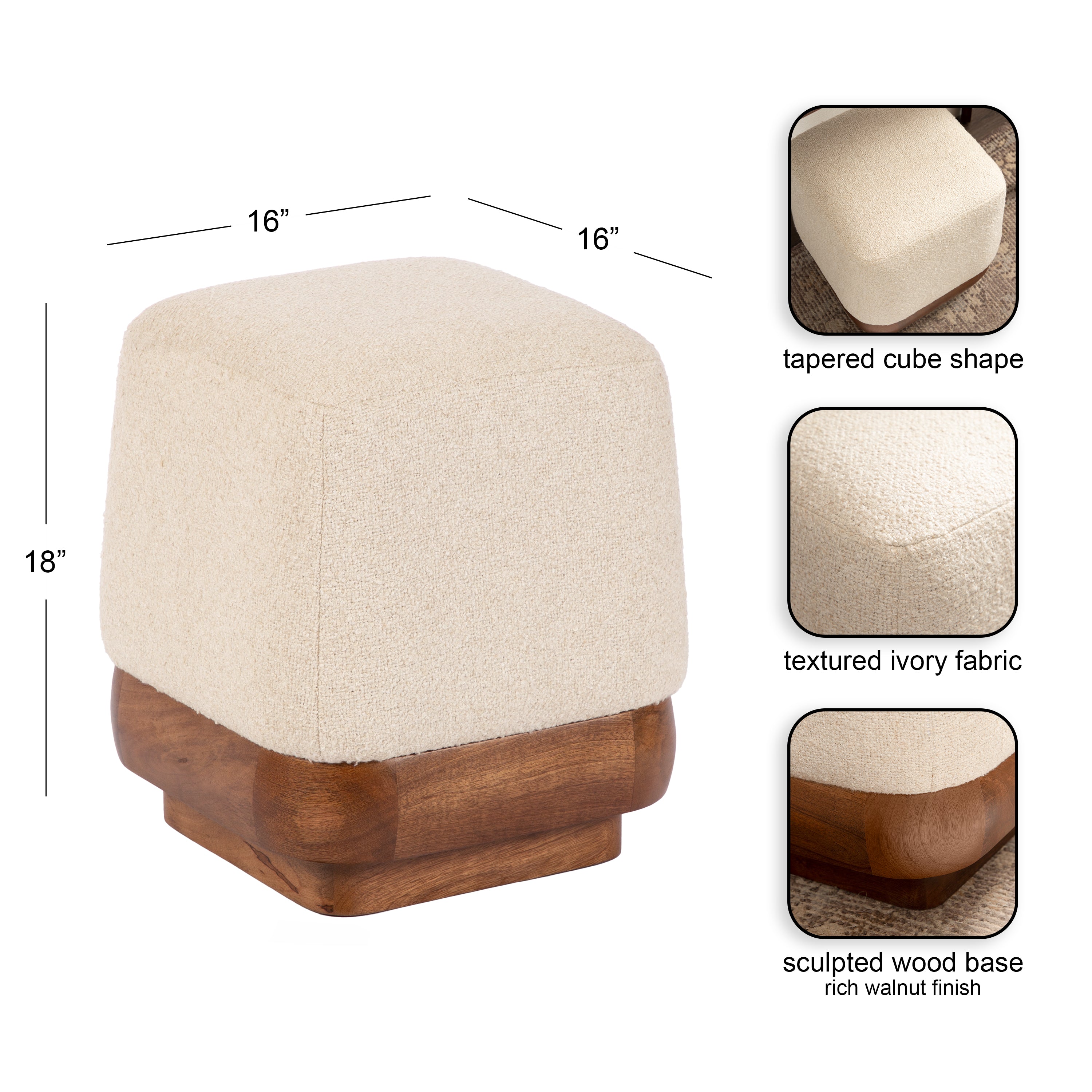 Standard Ottoman 16x16x18 Walnut Brown 2