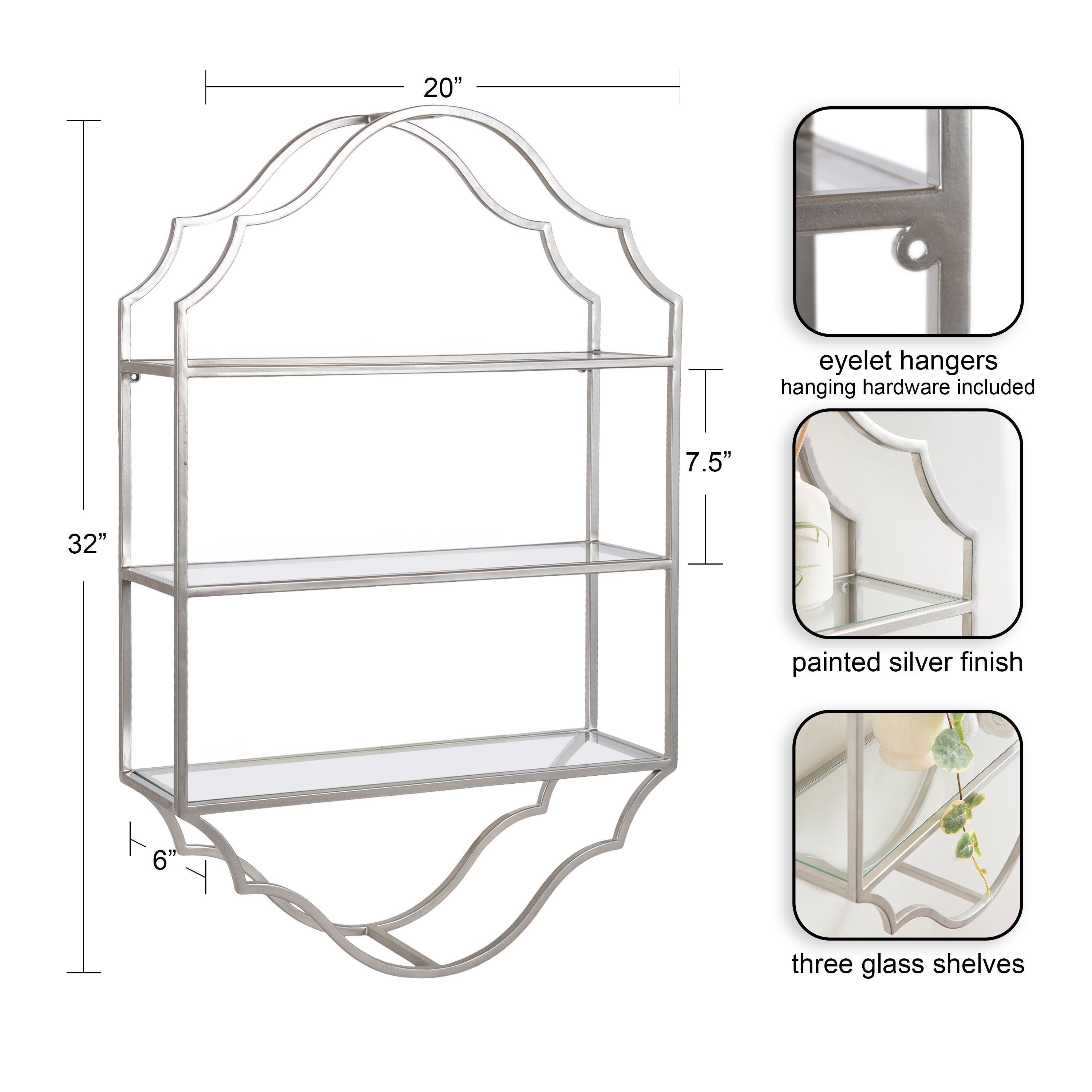Accent Shelf Silver 20x6x32 2