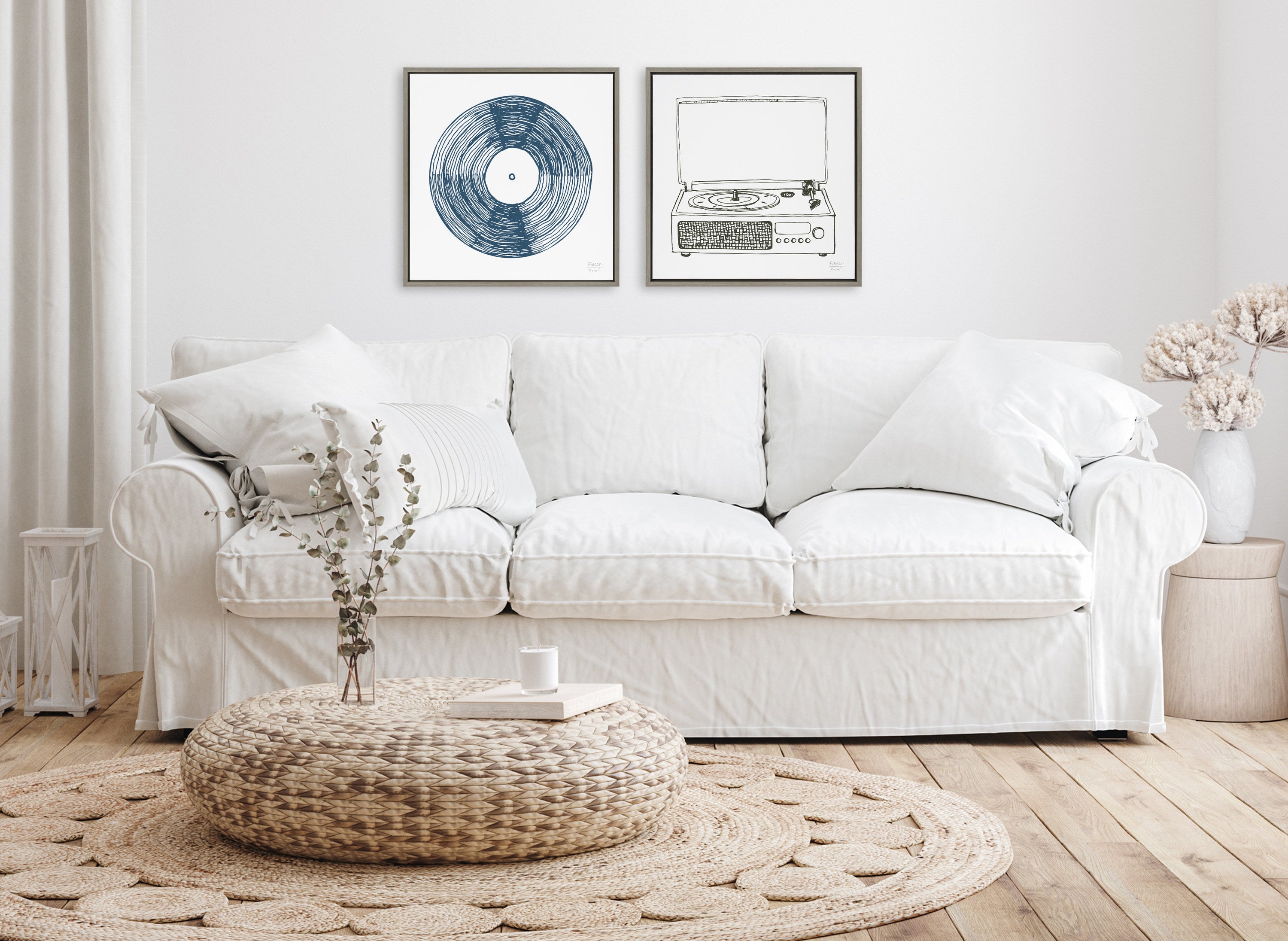 Sylvie Record Blue Framed Canvas by Statement Goods