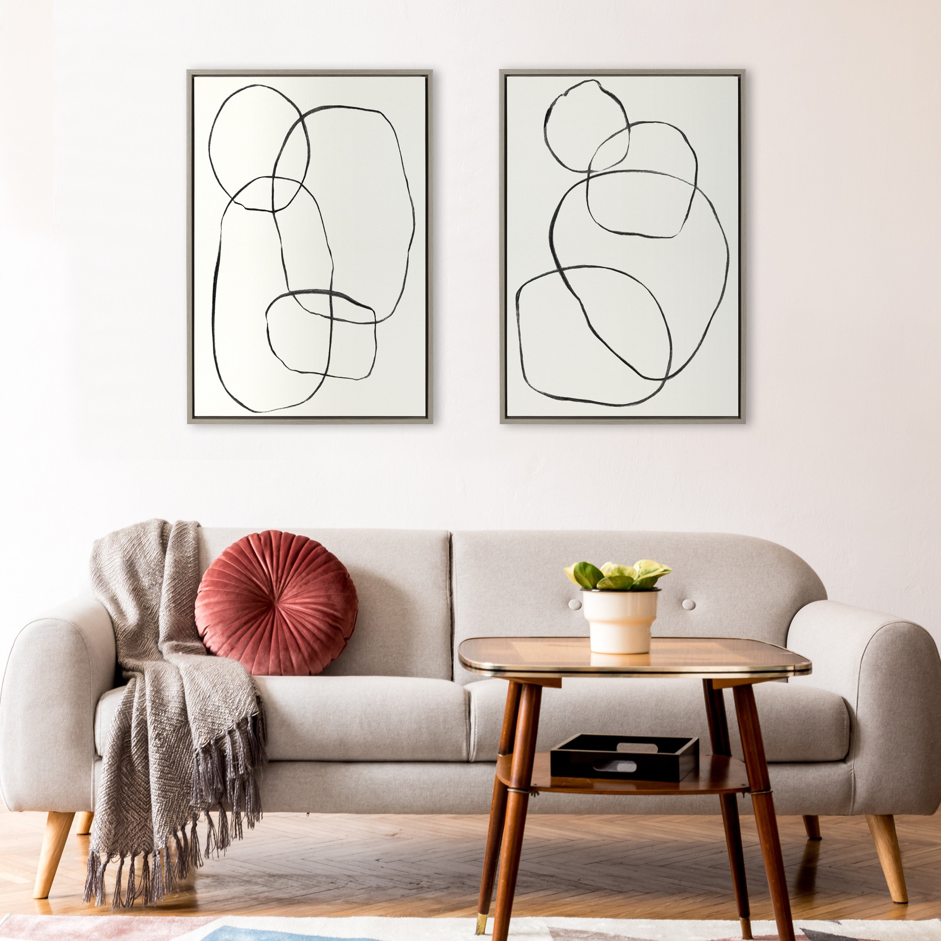 Sylvie Going in Circles Framed Textured Canvas Set by Teju Reval of SnazzyHues