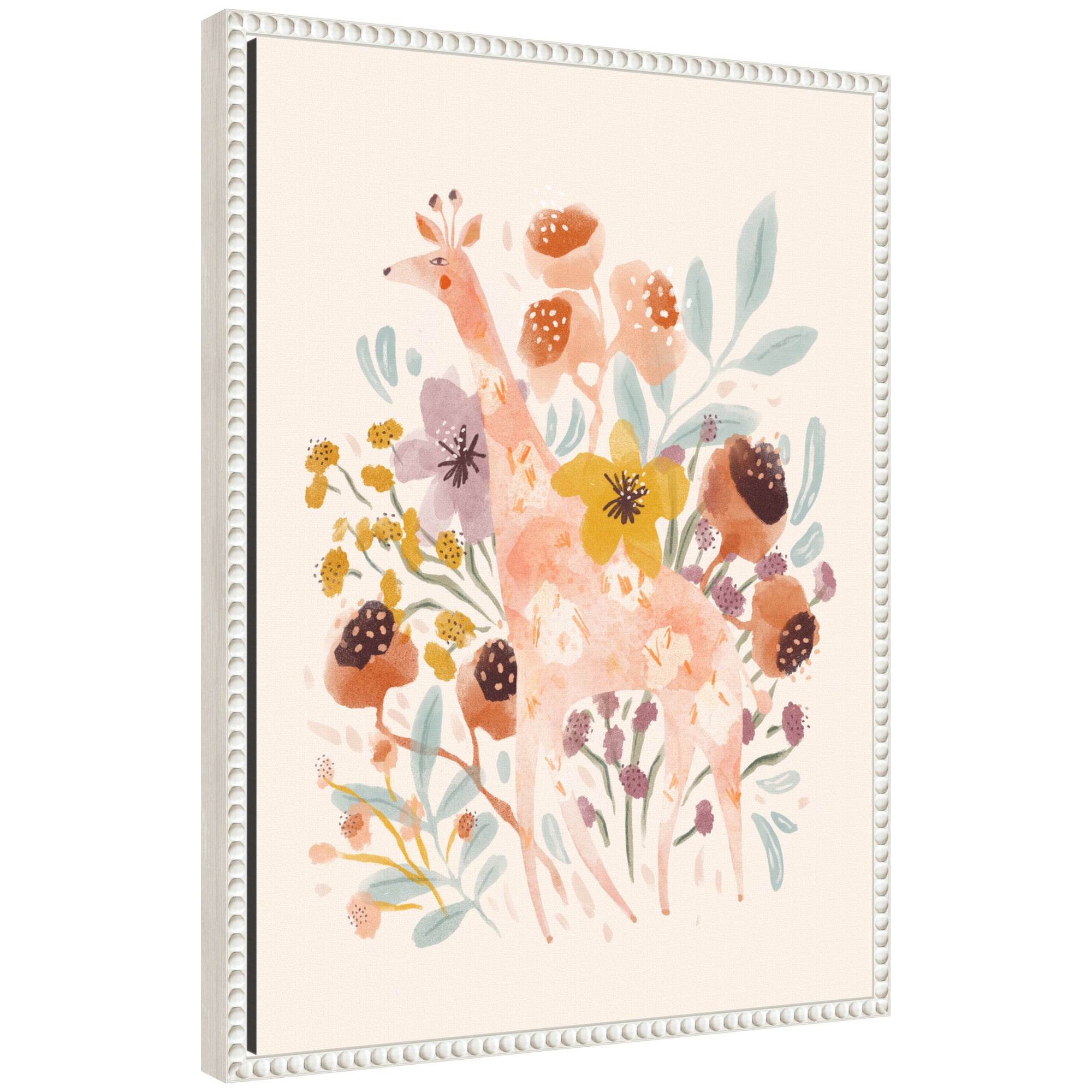 Giraffe and Botanicals by Jill Labieniec Framed Canvas Wall Art Print