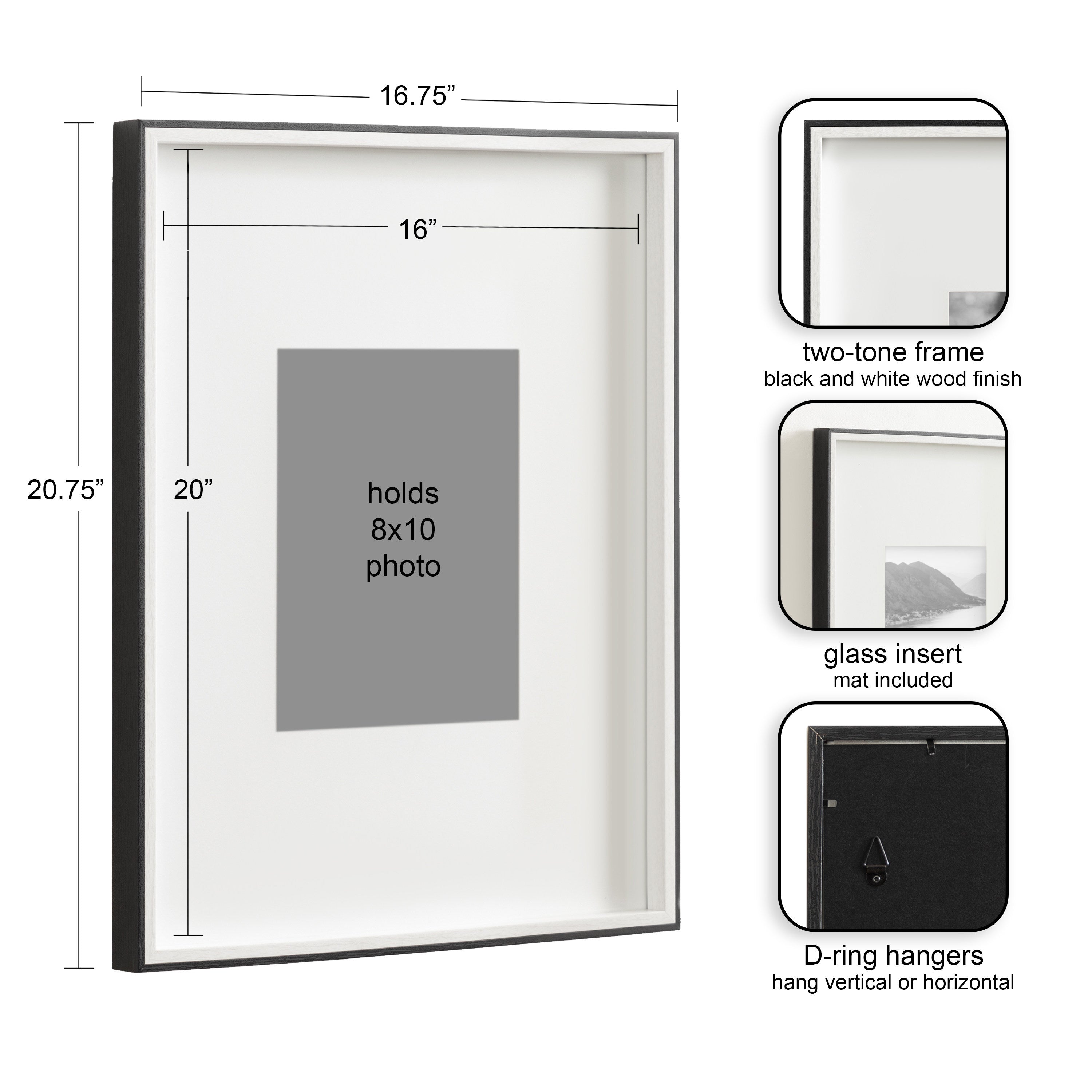 Wall Frame 16x20 matted to 8x10 Black White 2