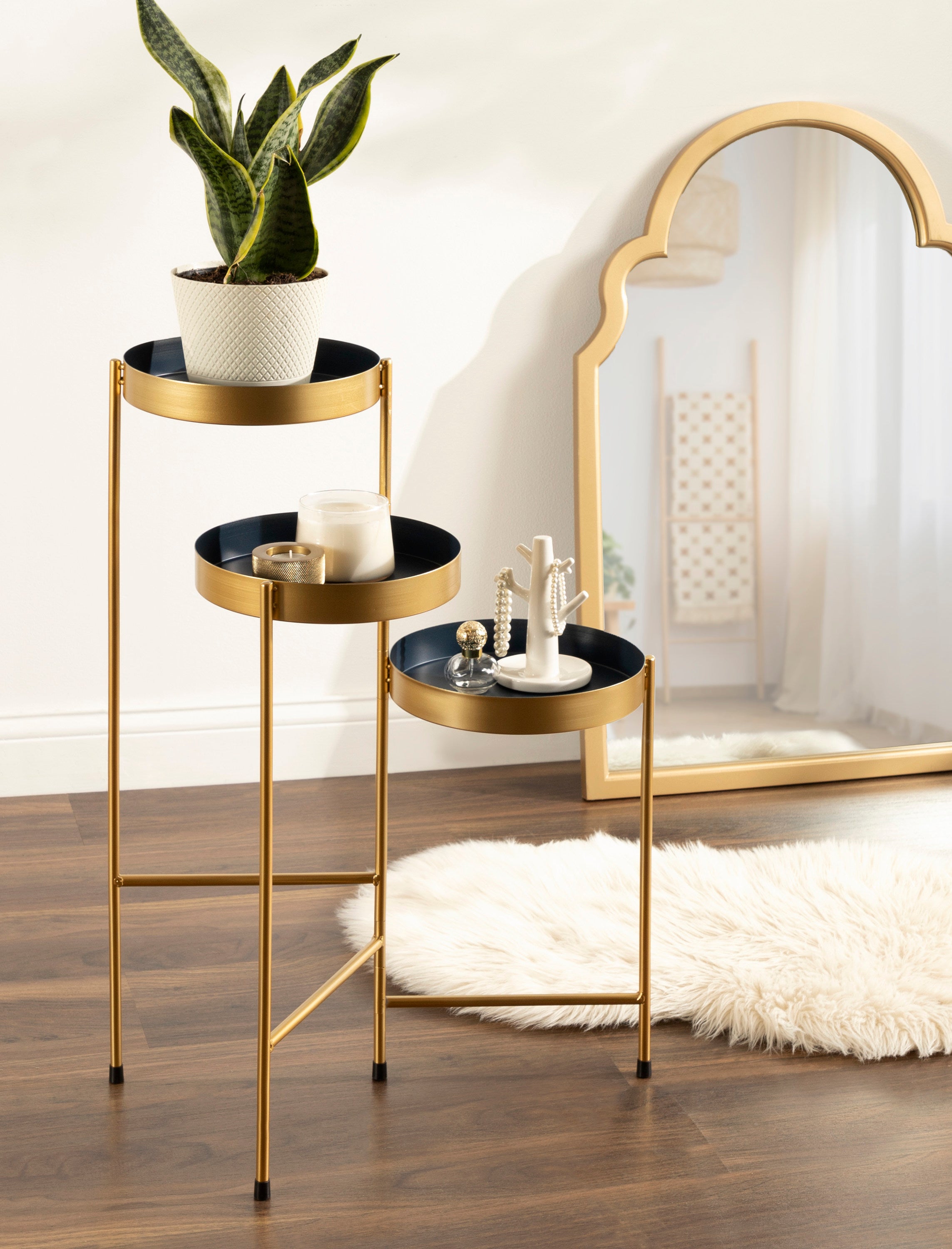 Plant Stand Navy Blue Gold 16x21x30 5