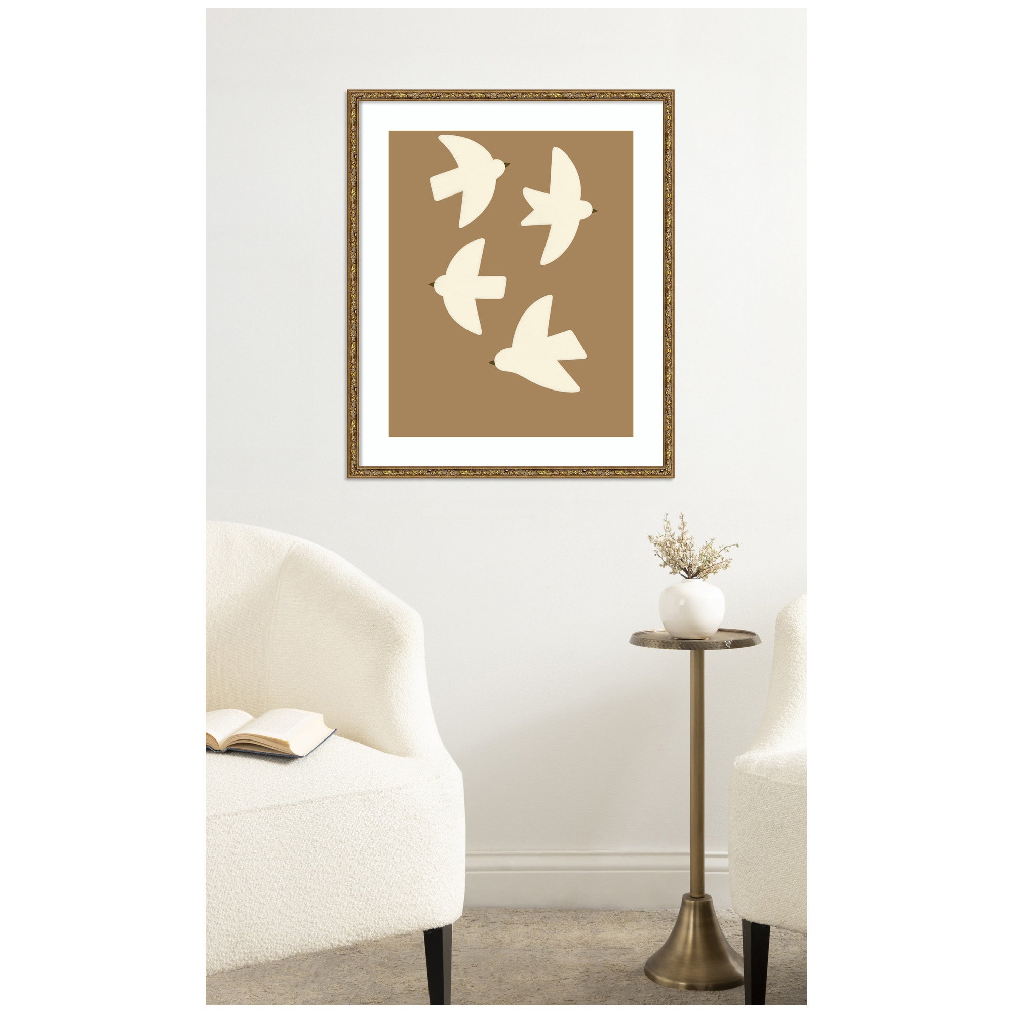 Minimalist Birds Poster 2 Brown by Laura Moss Framed Wall Art Print