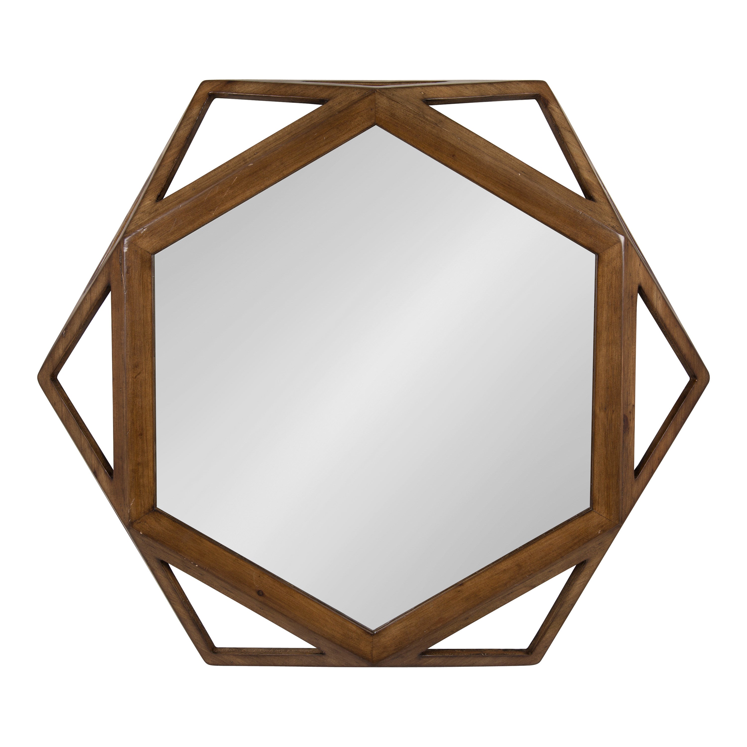 Hexagon Mirror Brown 27" Diameter 1