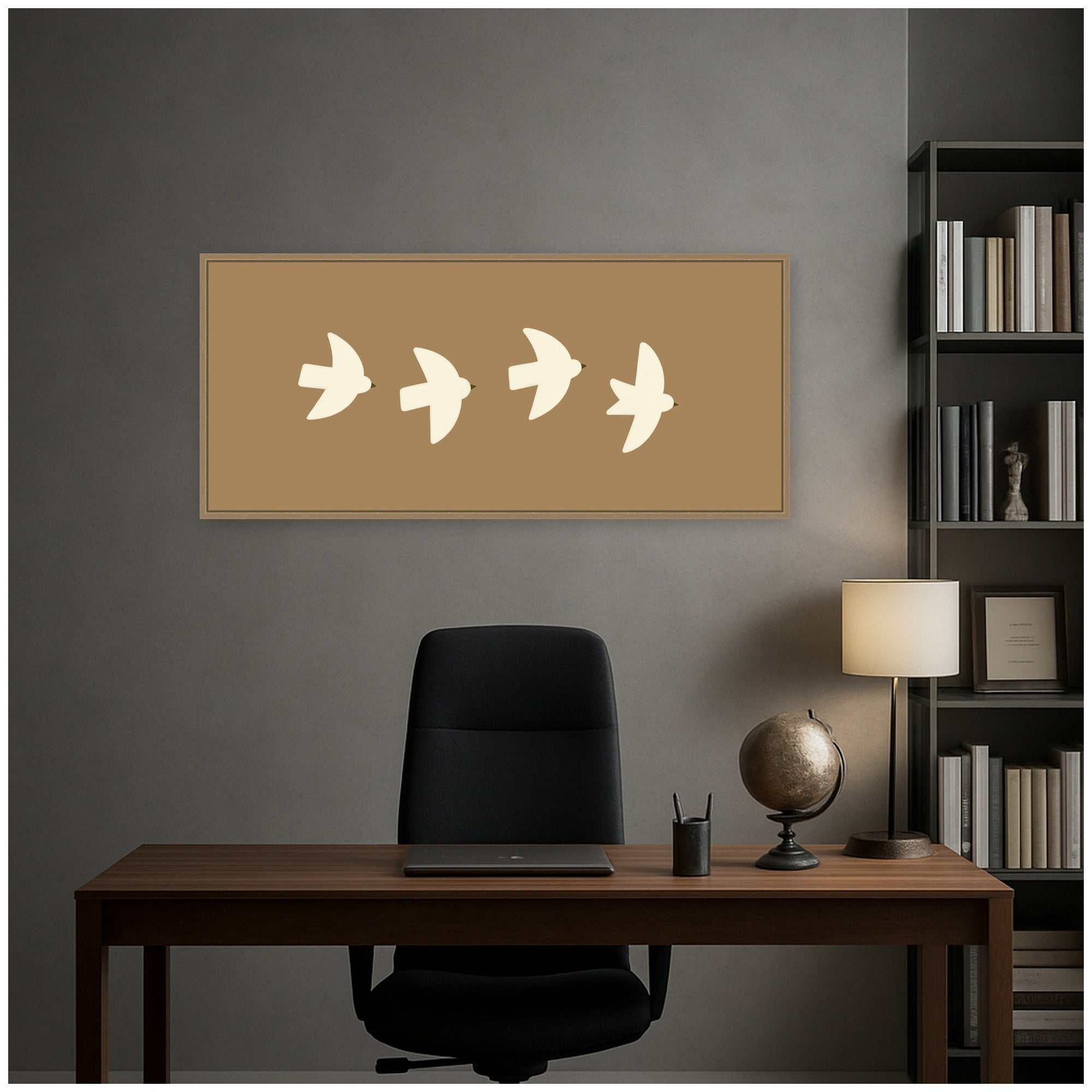Minimalist Birds Panel 2 Brown by Laura Moss Framed Canvas Wall Art Print