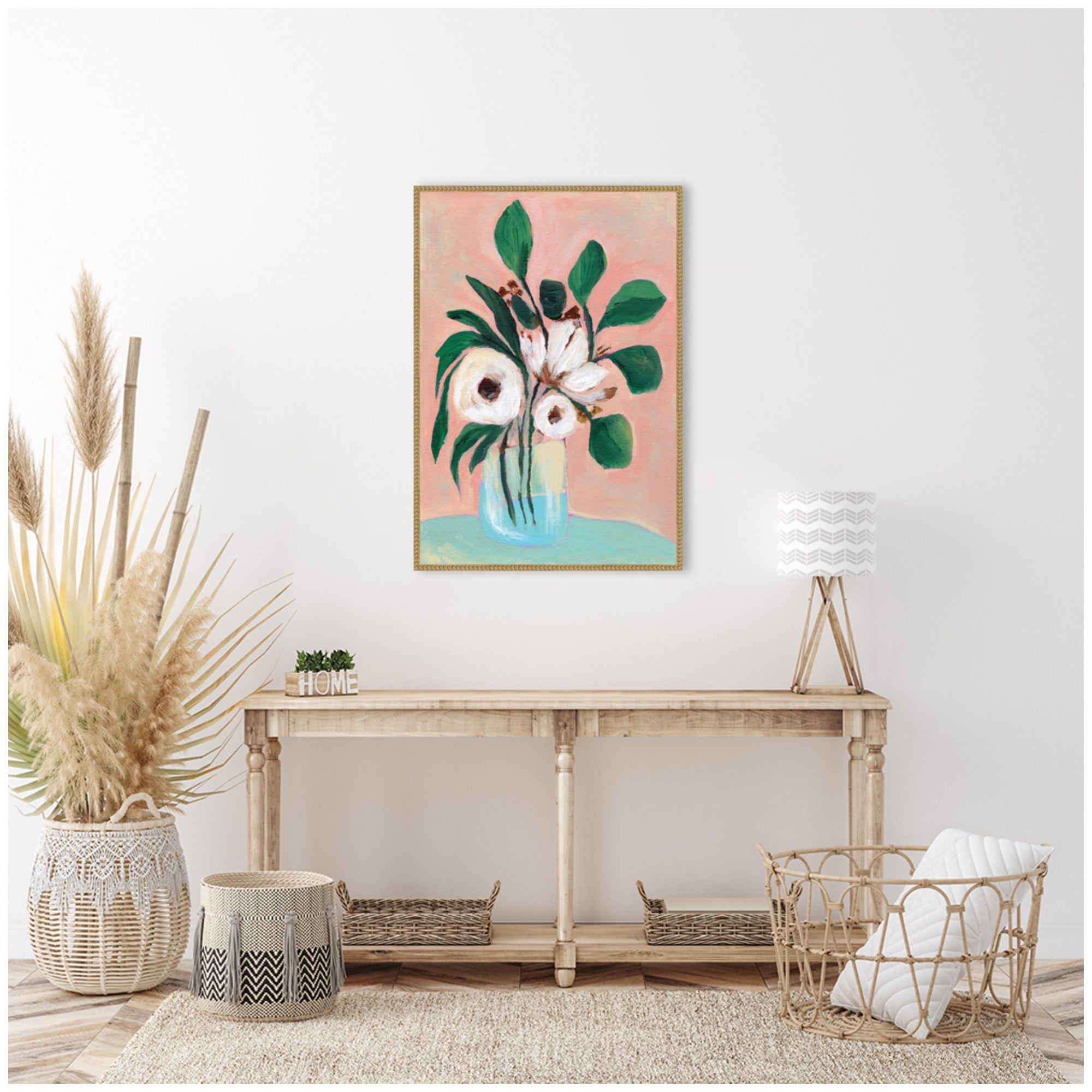Sylvie Beaded Blush in Bloom Framed Canvas by Nikita Jariwala