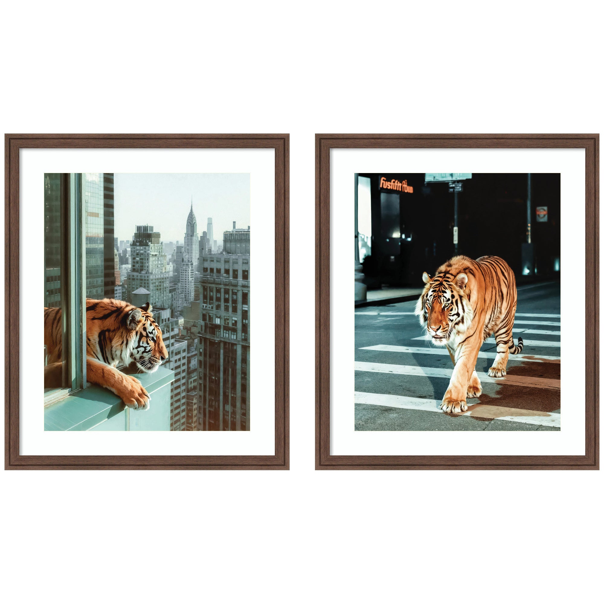 Urban Tiger City 2 Piece Framed Wall Art Print Set by Michael Schauer
