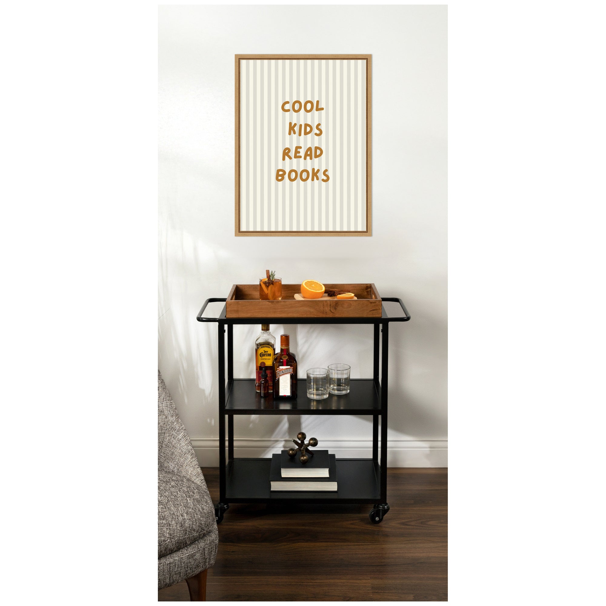 Cool Kids Read Books Neutral Stripe by Laura Moss Framed Canvas Wall Art Print