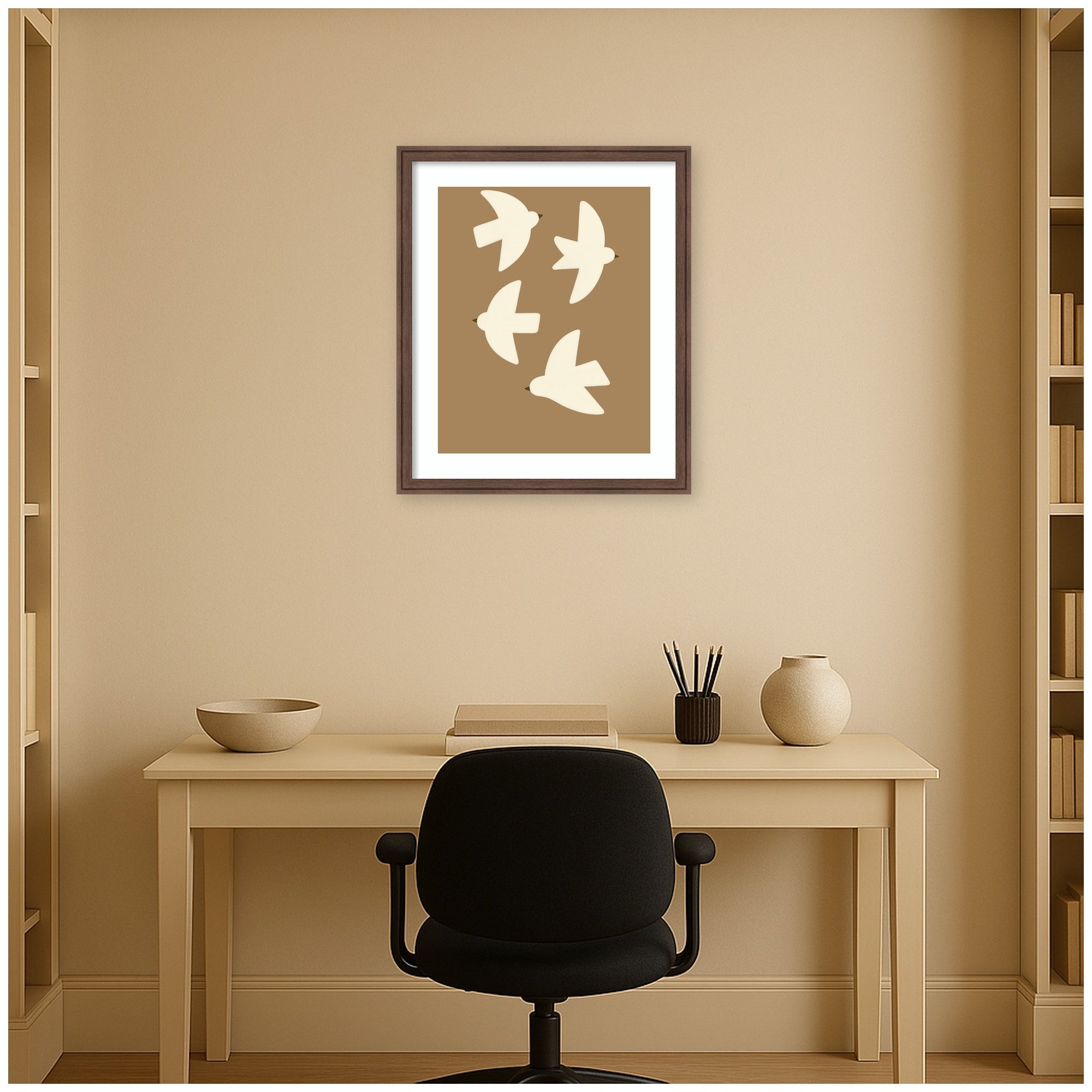 Minimalist Birds Poster 2 Brown by Laura Moss Framed Wall Art Print