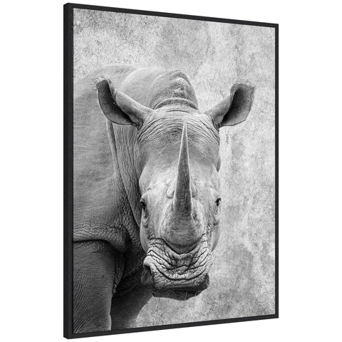 Sylvie Black and White Minimalist Rhino Framed Canvas by Simon Te of Tai Prints