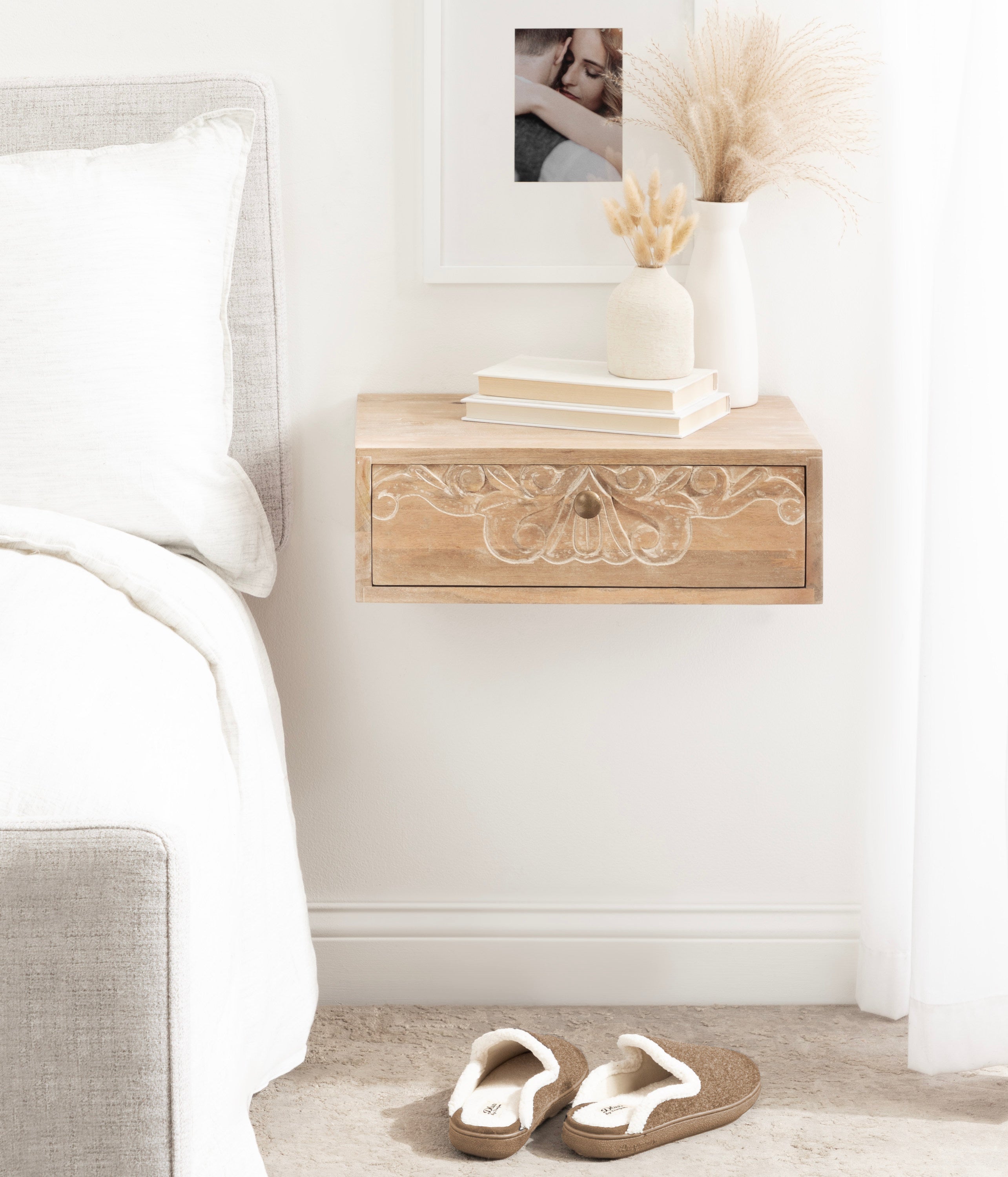 Mirza Carved Wood Floating Side Table