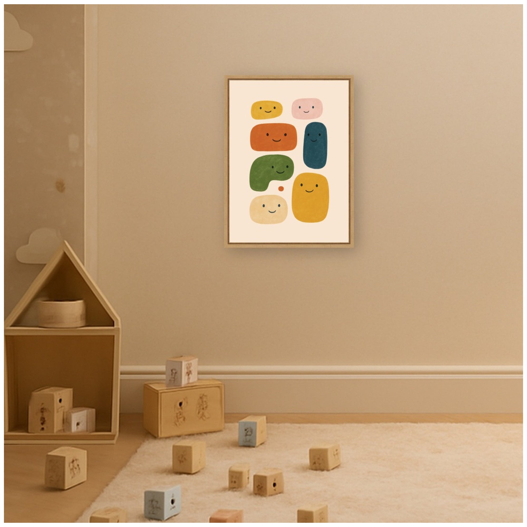 Smiling Shapes by Laura Moss Framed Canvas Wall Art Print