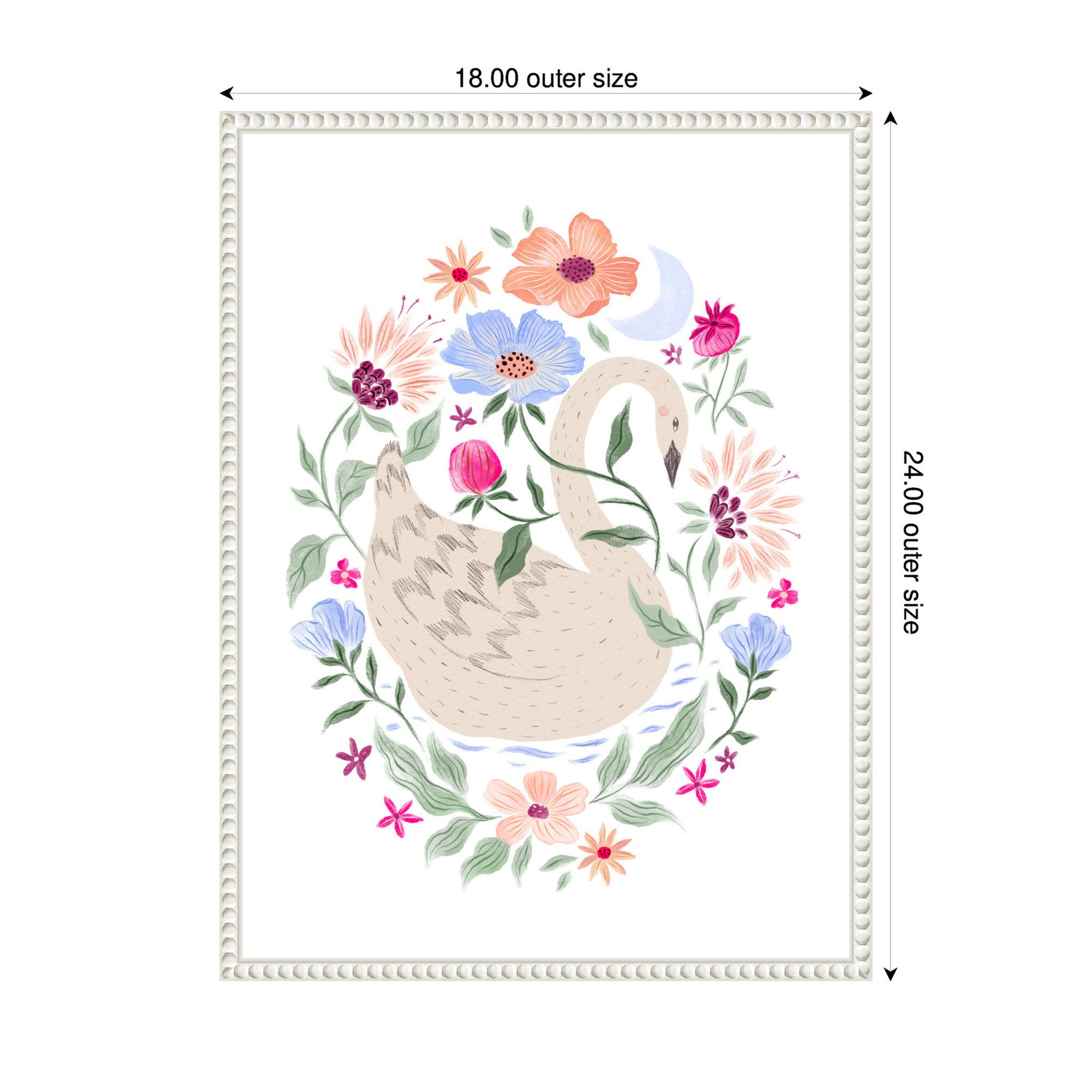 Swan Floral Oval by Jill Labieniec Framed Canvas Wall Art Print