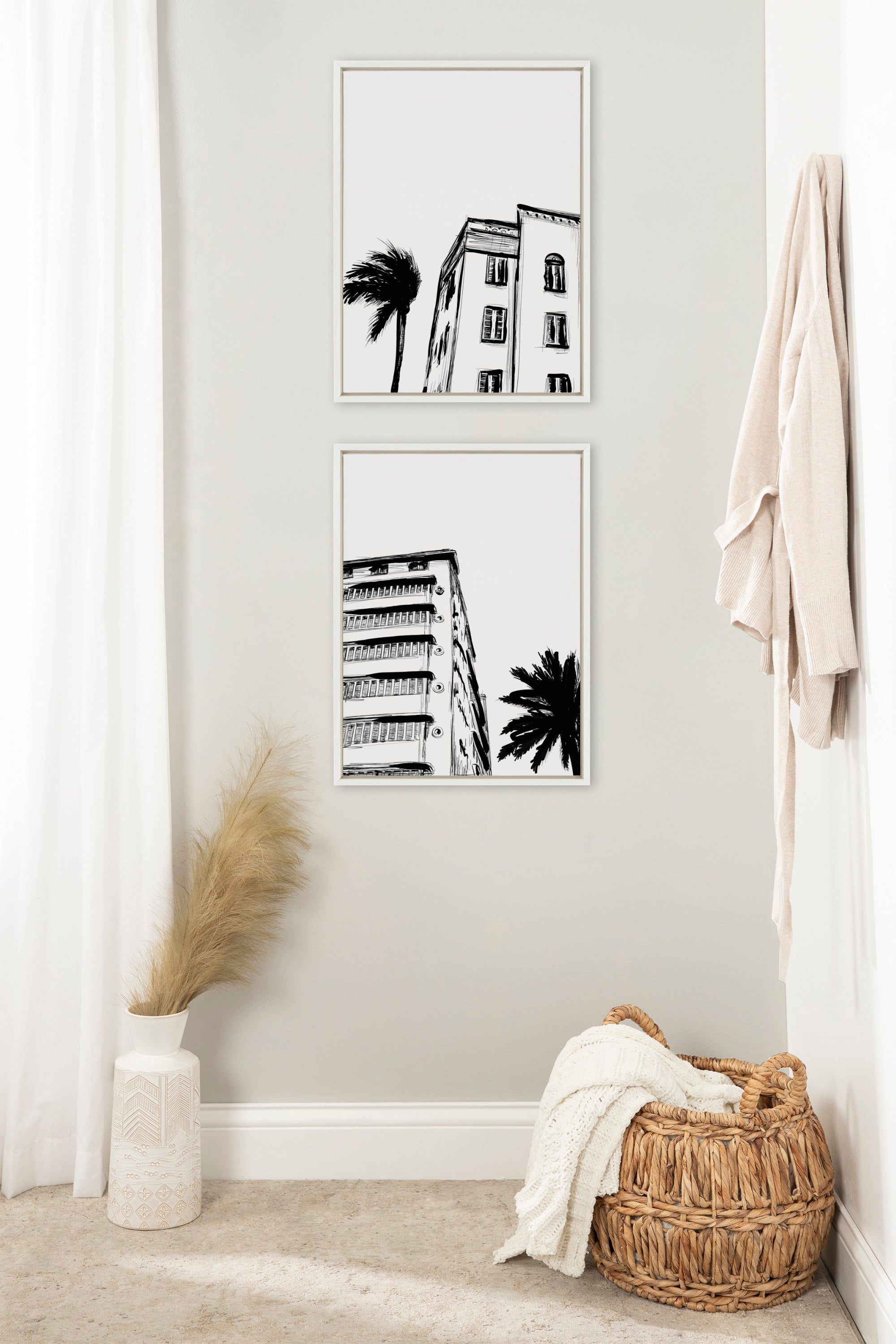 Sylvie Miami Beach Architecture Retro Art Deco Framed Canvas Art Set by The Creative Bunch Studio