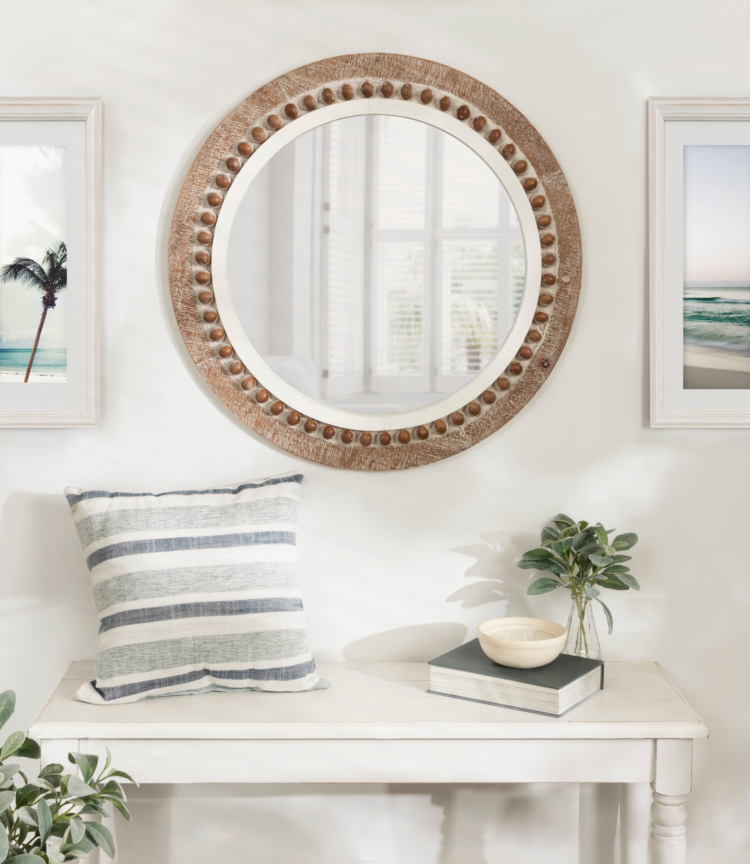 Round Mirror Rustic Brown White 28" Diameter 7