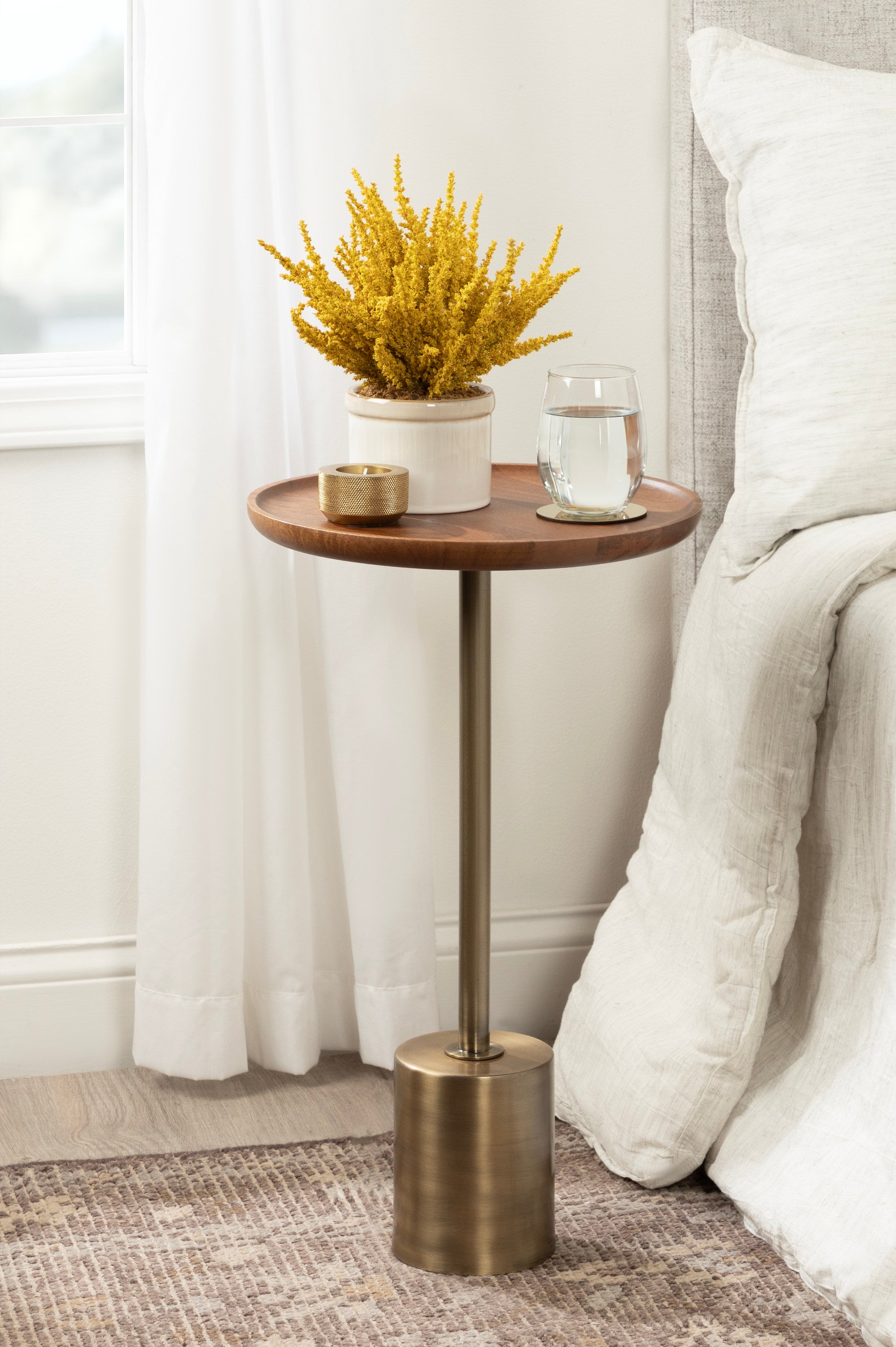 Side Table Walnut Brown Gold 14x14x24 7