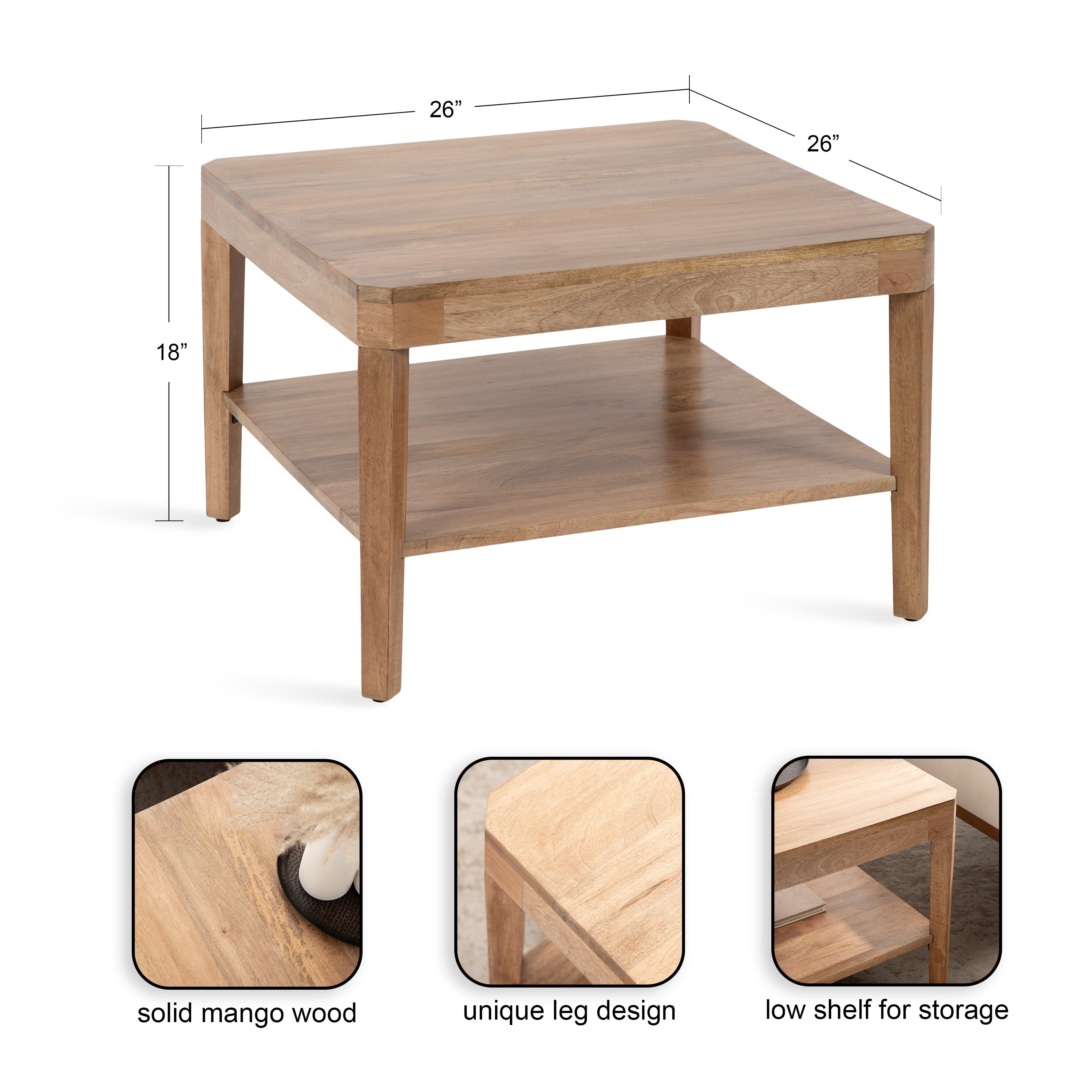 Kate and Laurel Talcott Modern Tiered Square Coffee Table, 26 x 26 x 18 ...