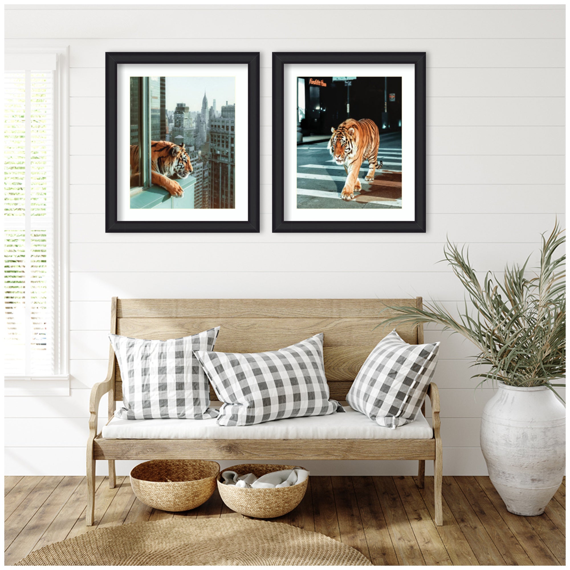 Urban Tiger City 2 Piece Framed Wall Art Print Set by Michael Schauer