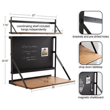 Wall Mounted Desk Rustic Brown Black 27x18x30 2