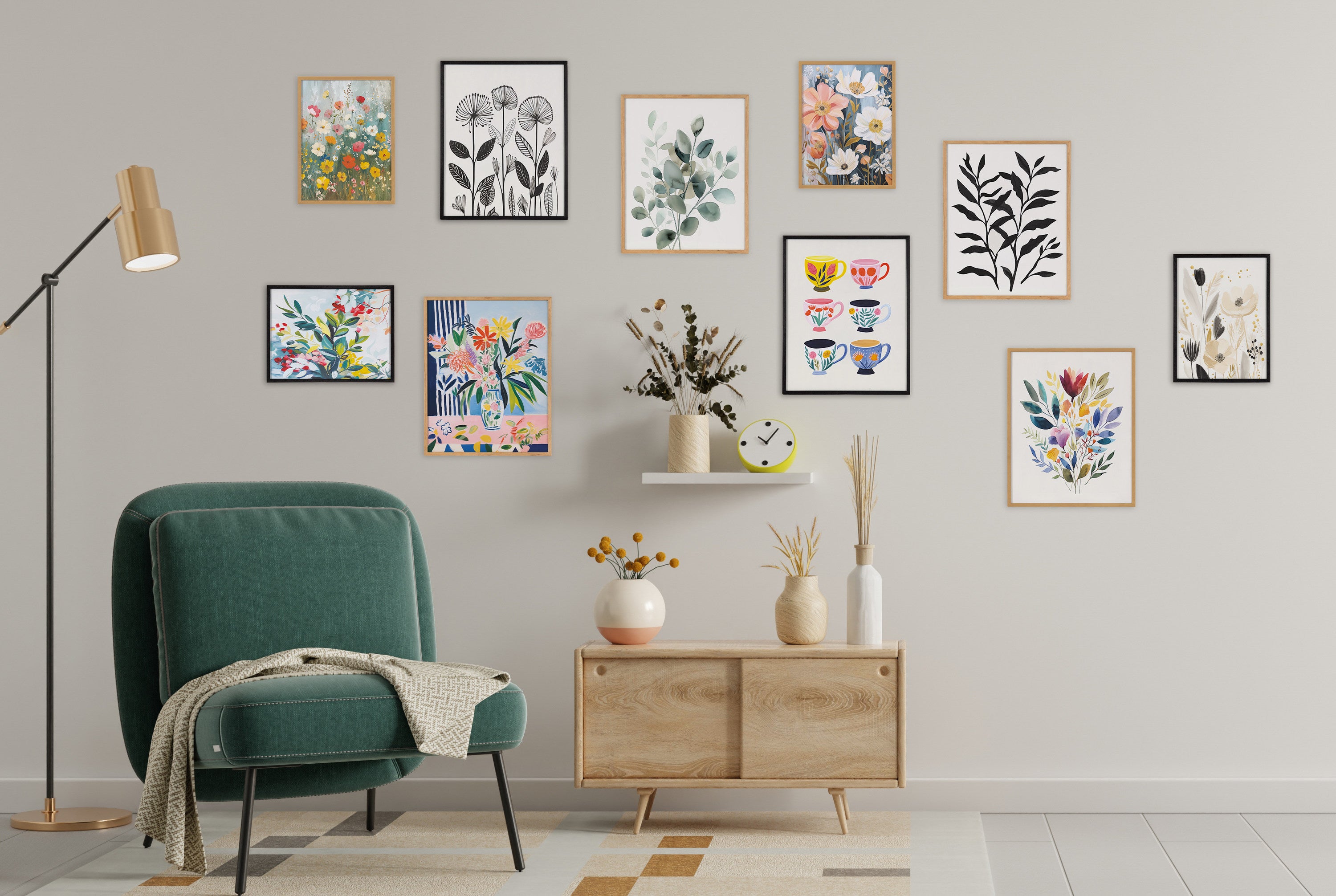 Gallery Modern Minimalist Botanical Watercolor in Muted Teal Print by The Creative Bunch Studio