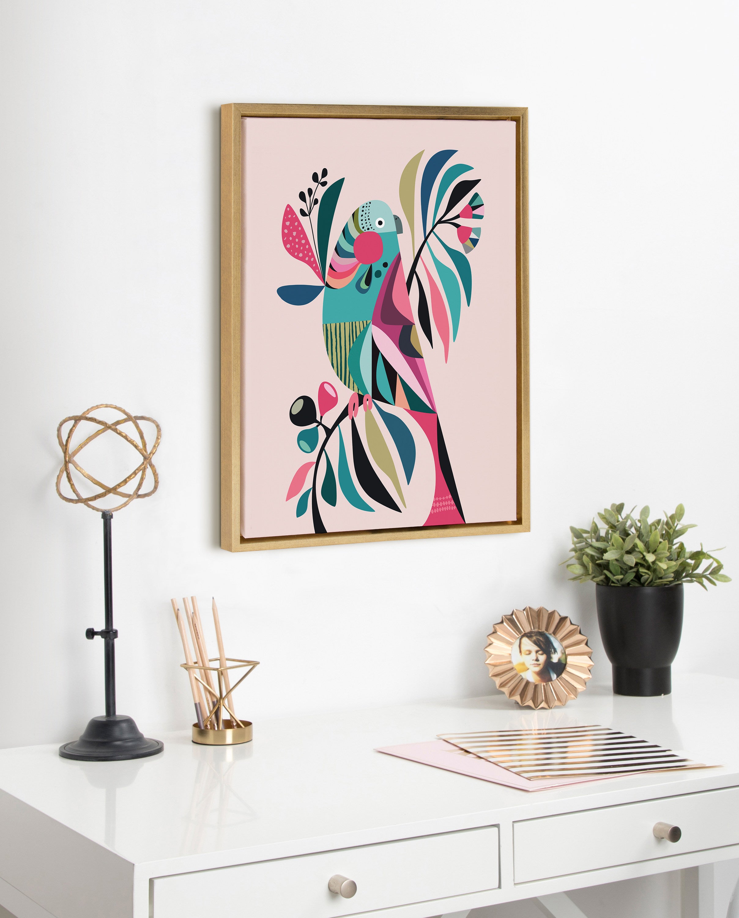 Sylvie Parakeet Framed Canvas by Rachel Lee of My Dream Wall