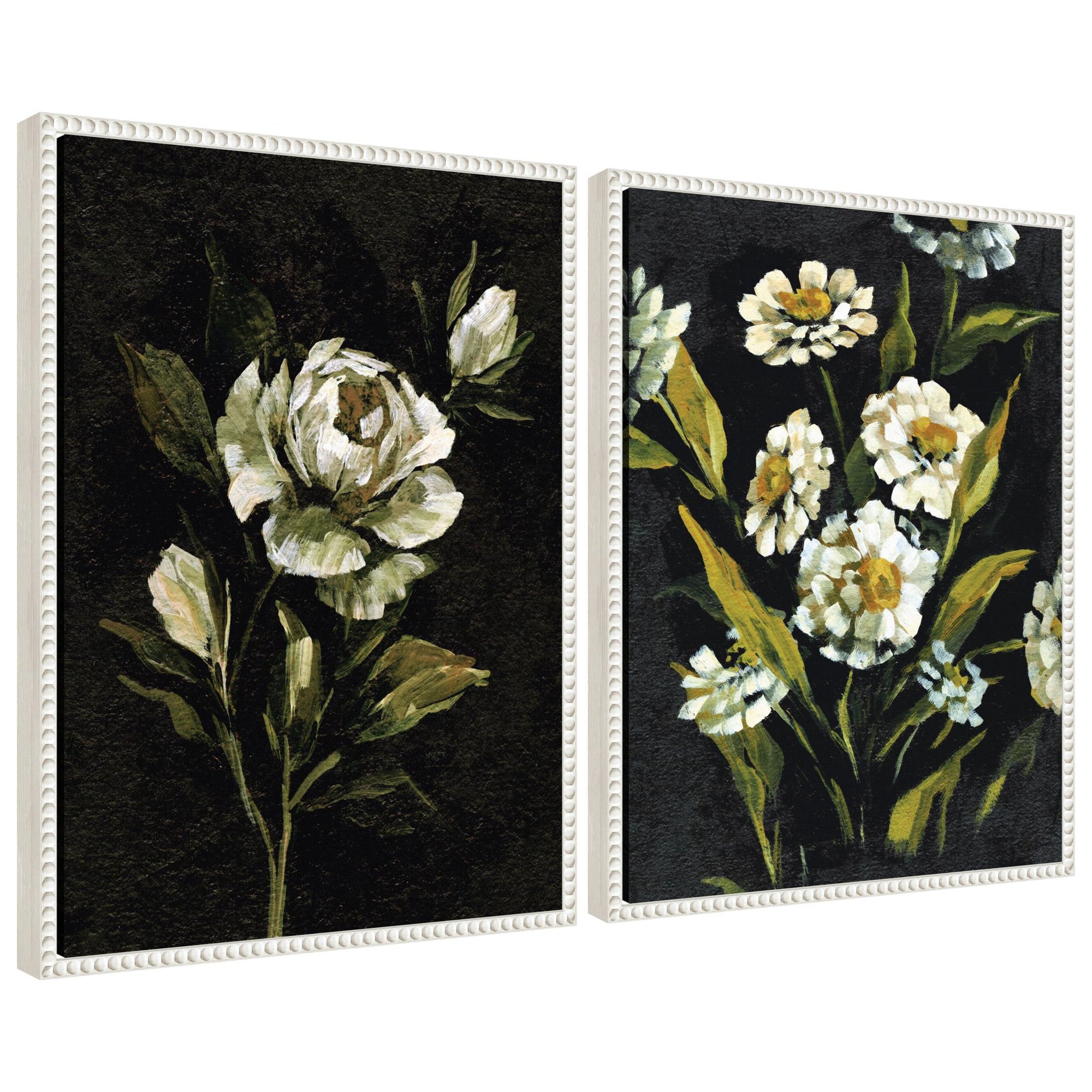 Sylvie Beaded Moody Floral 1 and 2 Framed Canvas Art Set by Annie Quigley