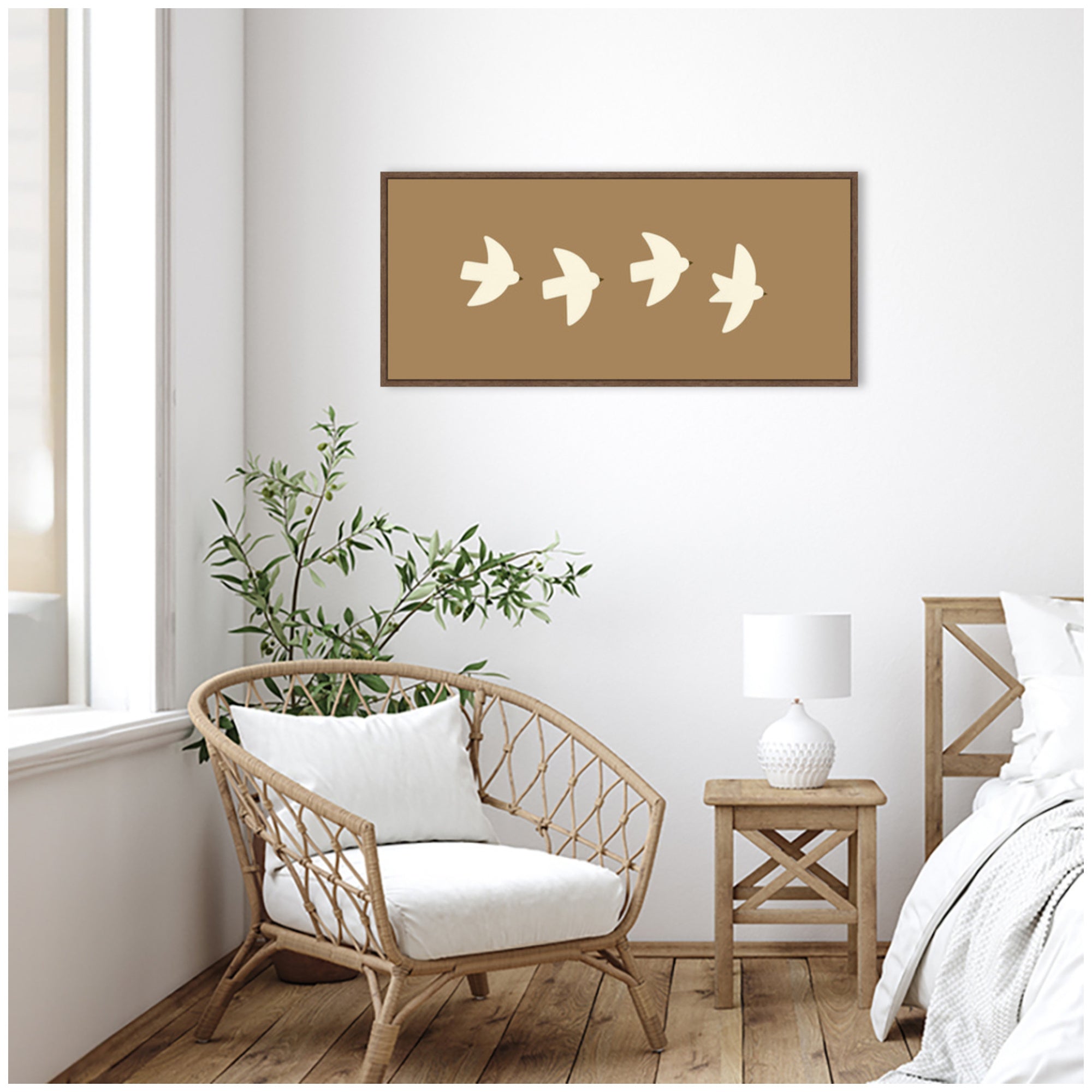 Minimalist Birds Panel 2 Brown by Laura Moss Framed Canvas Wall Art Print