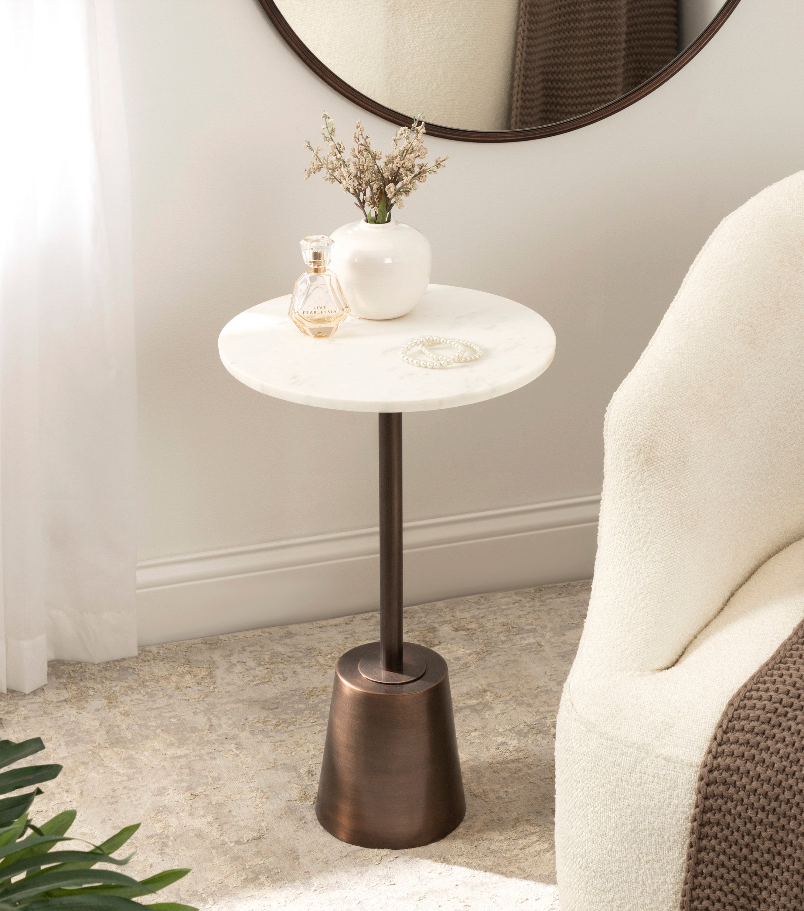 Side Table White Bronze 14x14x24 6