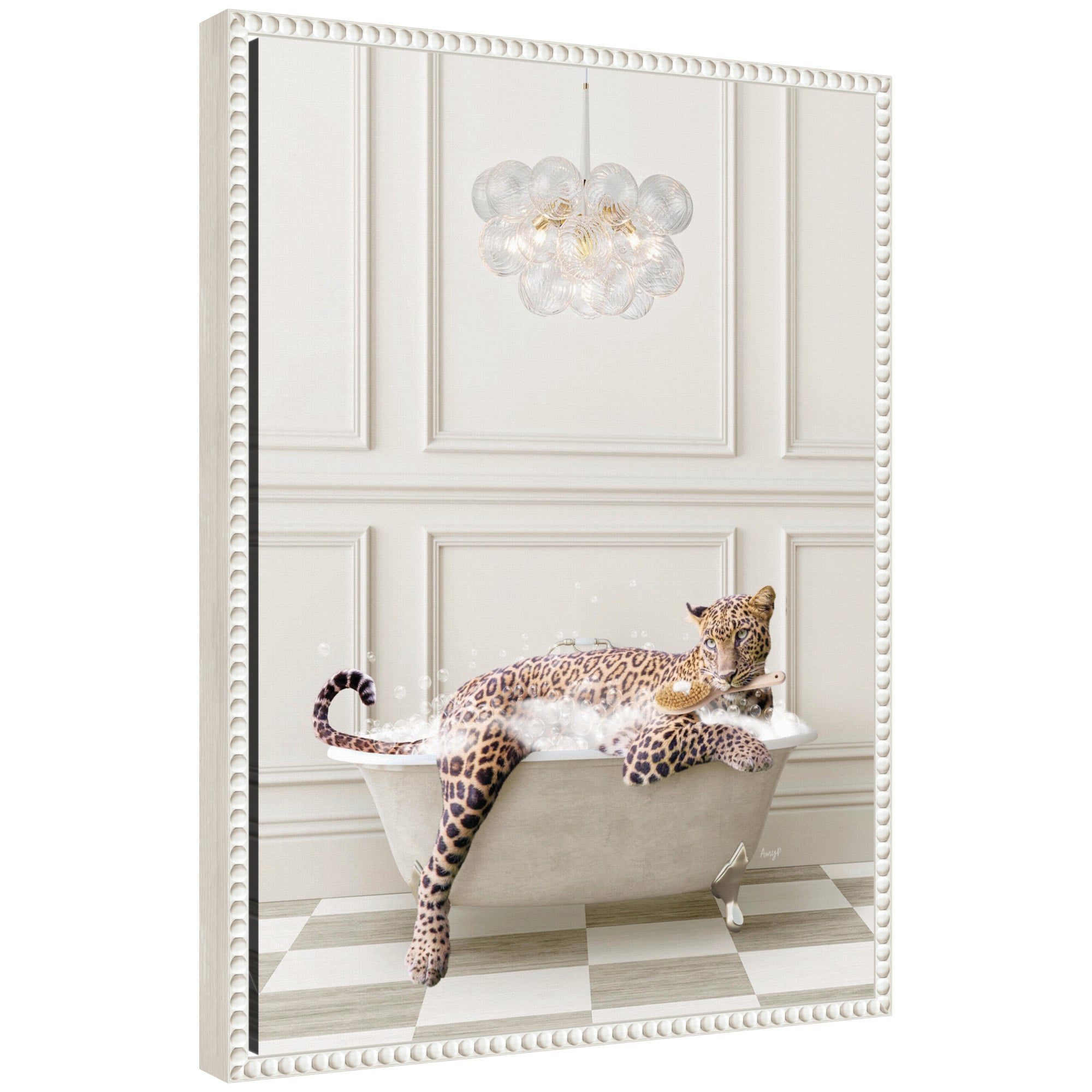 Sylvie Cheetah Traditional Chandelier Bath Framed Canvas by Amy Peterson