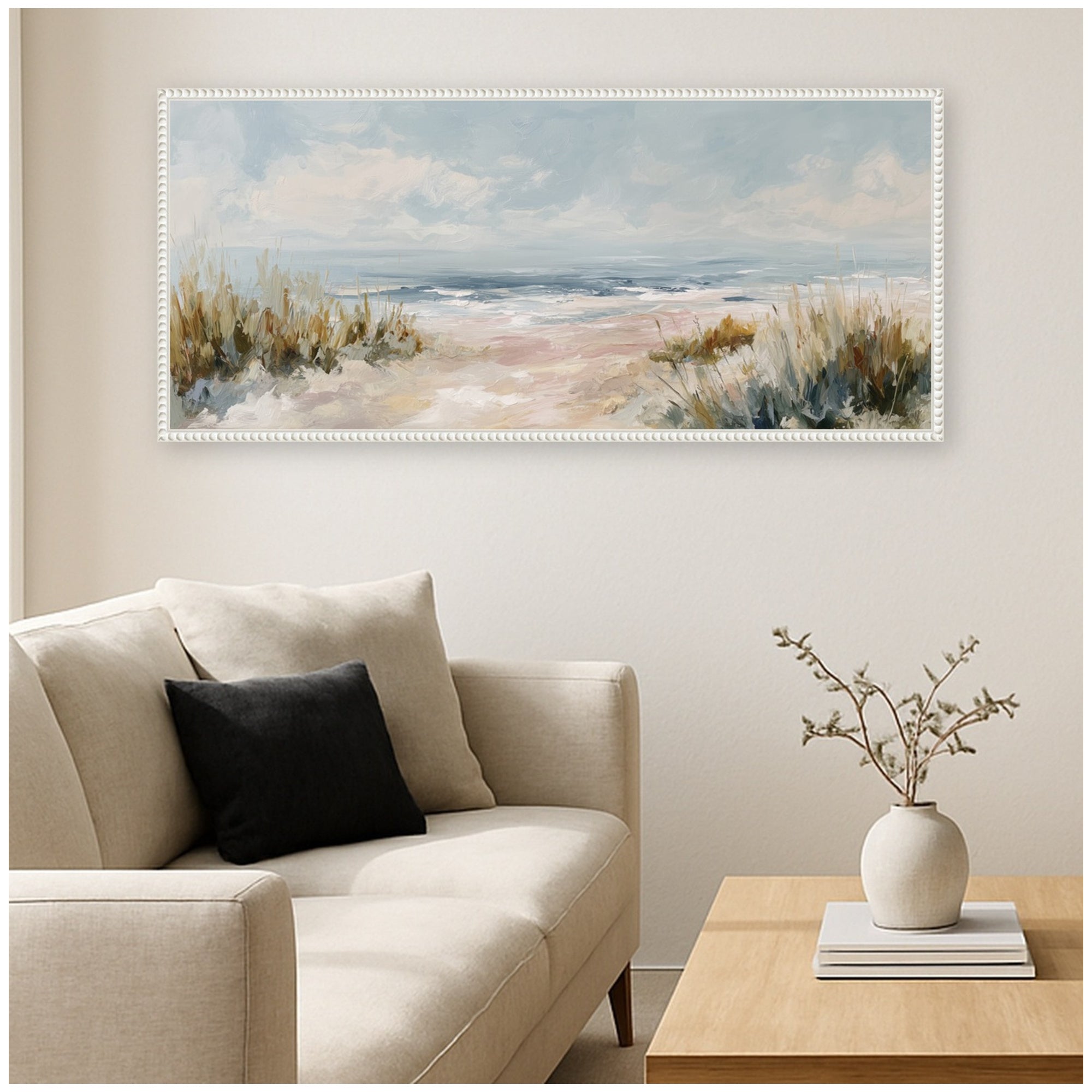 Framed Canvas 40x18 Sylvie Beaded White 7